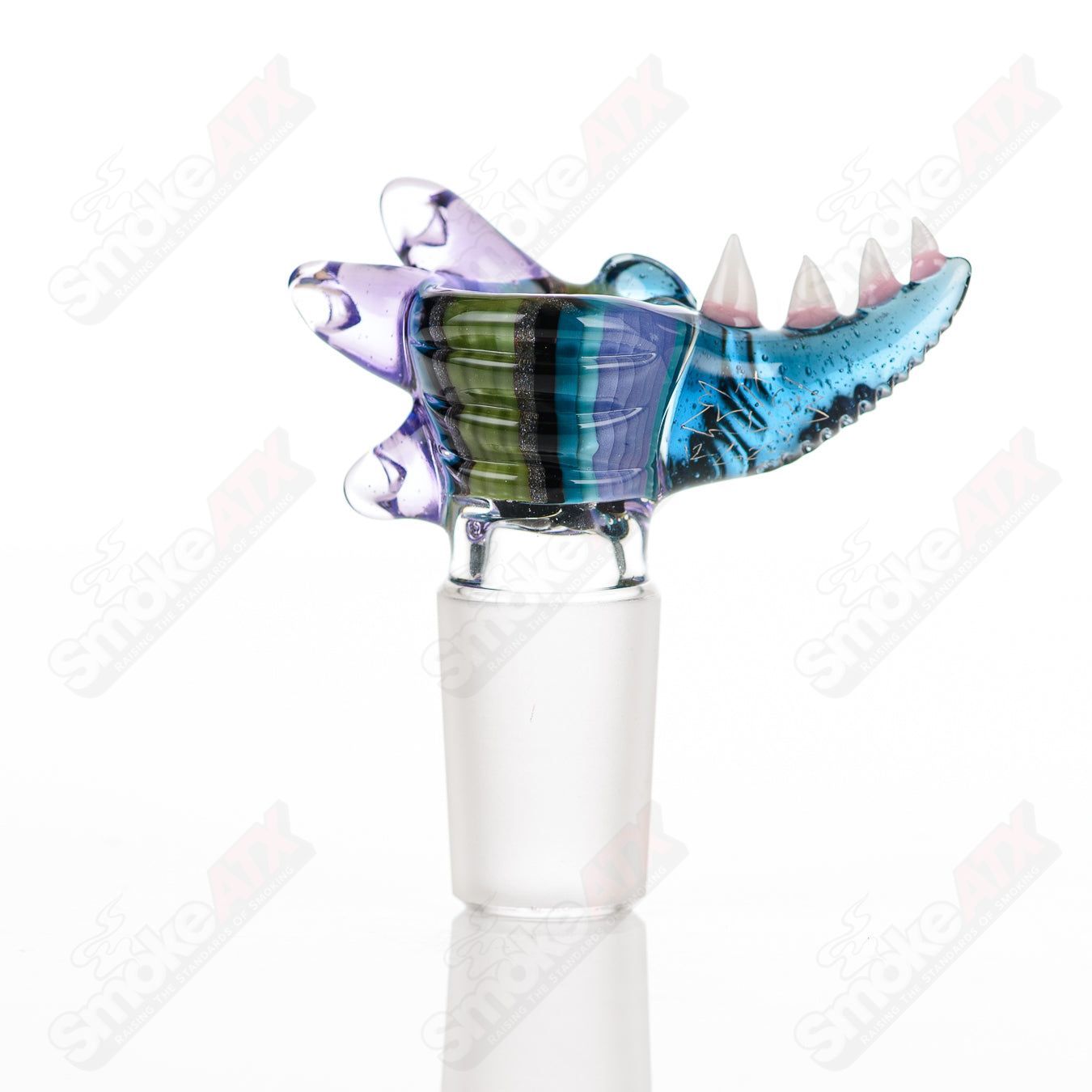 Salt Glass 19mm UV slide with 3 holes in purple rain, atomic stardust, green, purple, blue, and linework tubing.