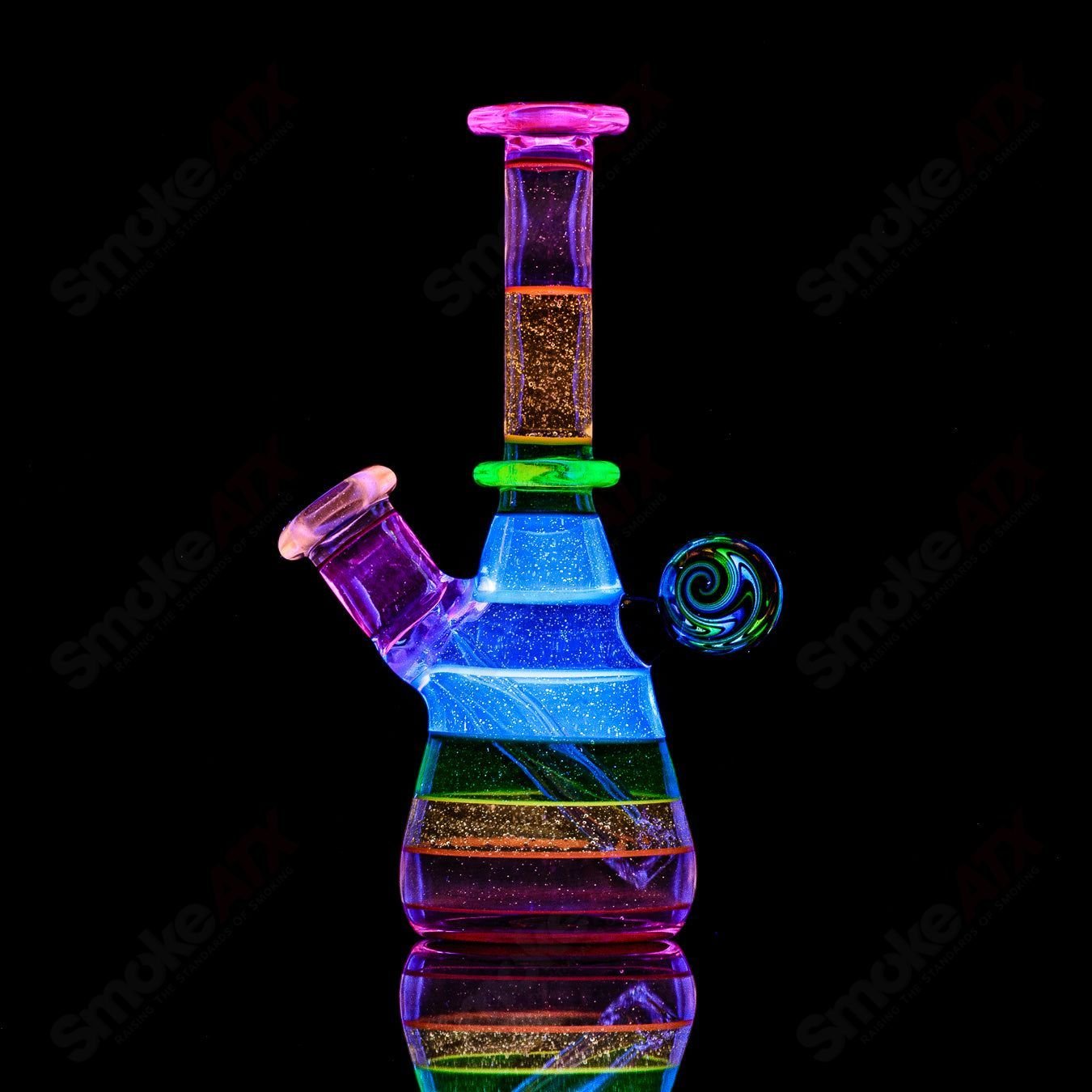 Dustorm Glass 14mm UV Secret Double Rainbow Tube waterpipe with vibrant rainbow design and clear glass body.