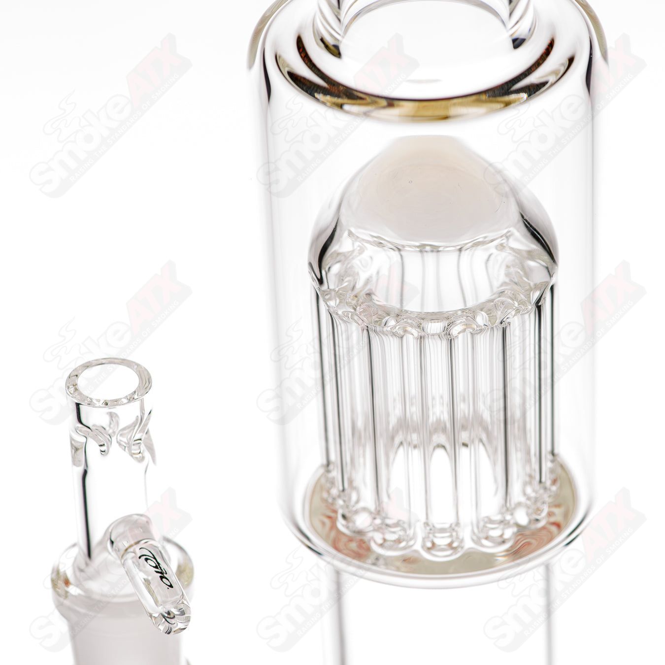 Toro glass straight tube bong with 18mm circular joint, 13-arm perc, colorful foot and mouthpiece accents.