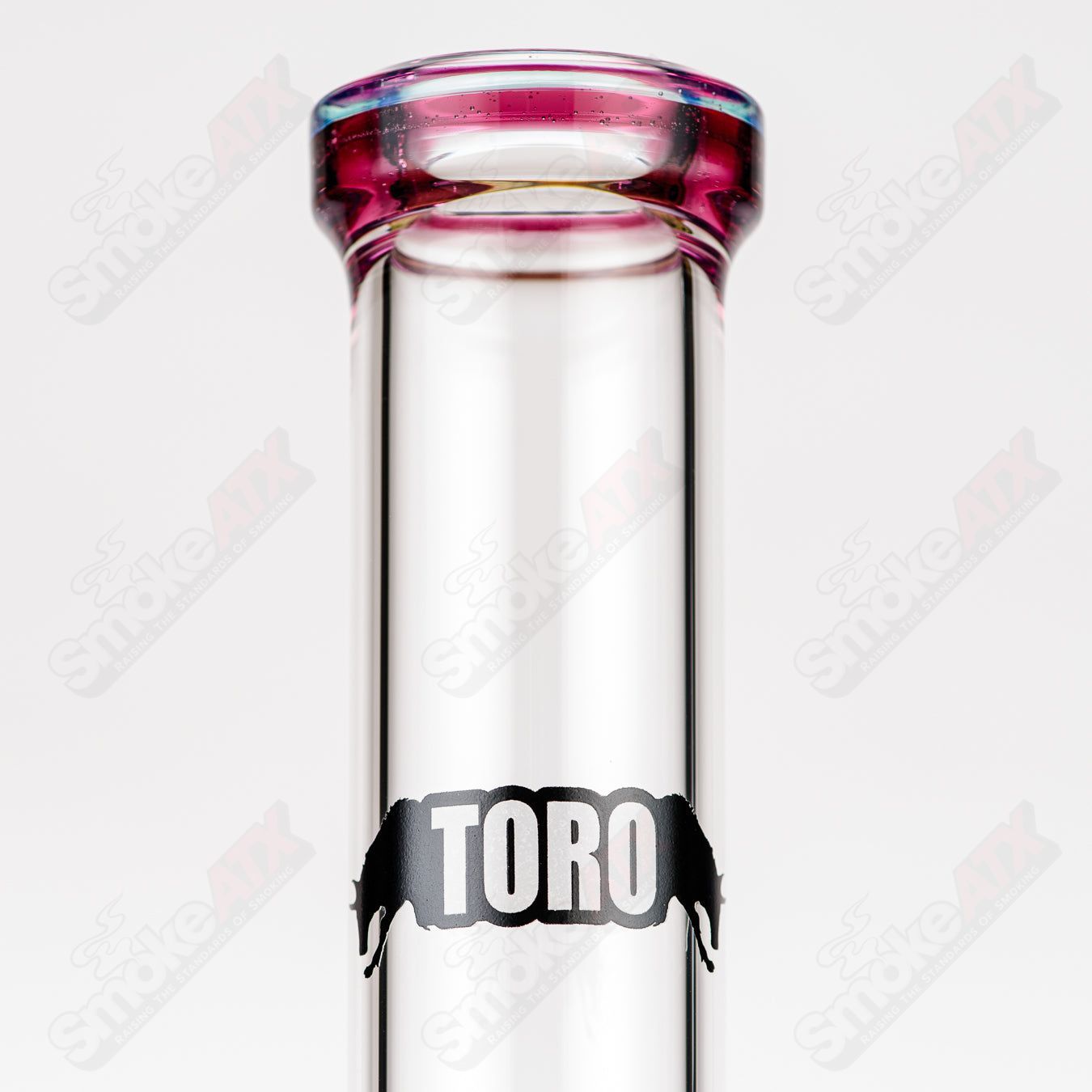 Toro full-size 18mm glass circular to circular straight tube pipe, clear borosilicate with smooth glass finish.