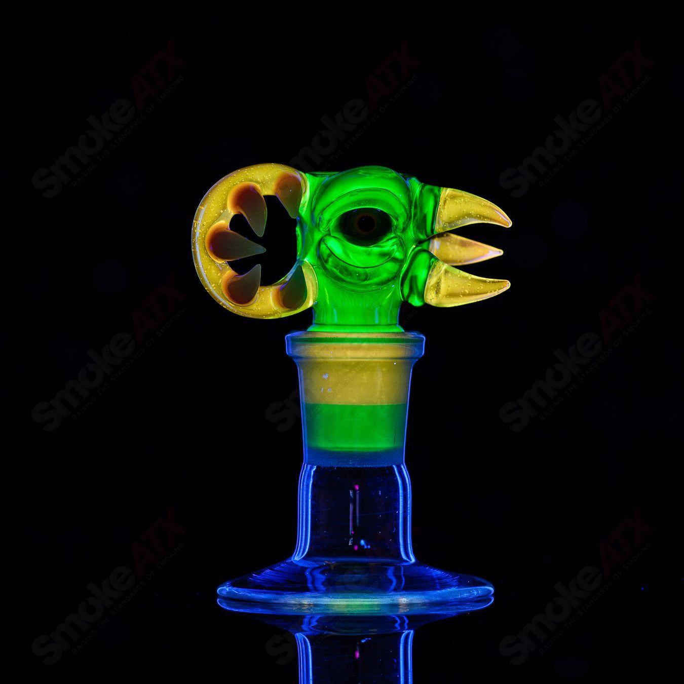 Salt Glass UV reactive 19mm 3-hole slide bowl for heady glass, featuring vibrant UV-reactive design and compatible with SPG and SALT.