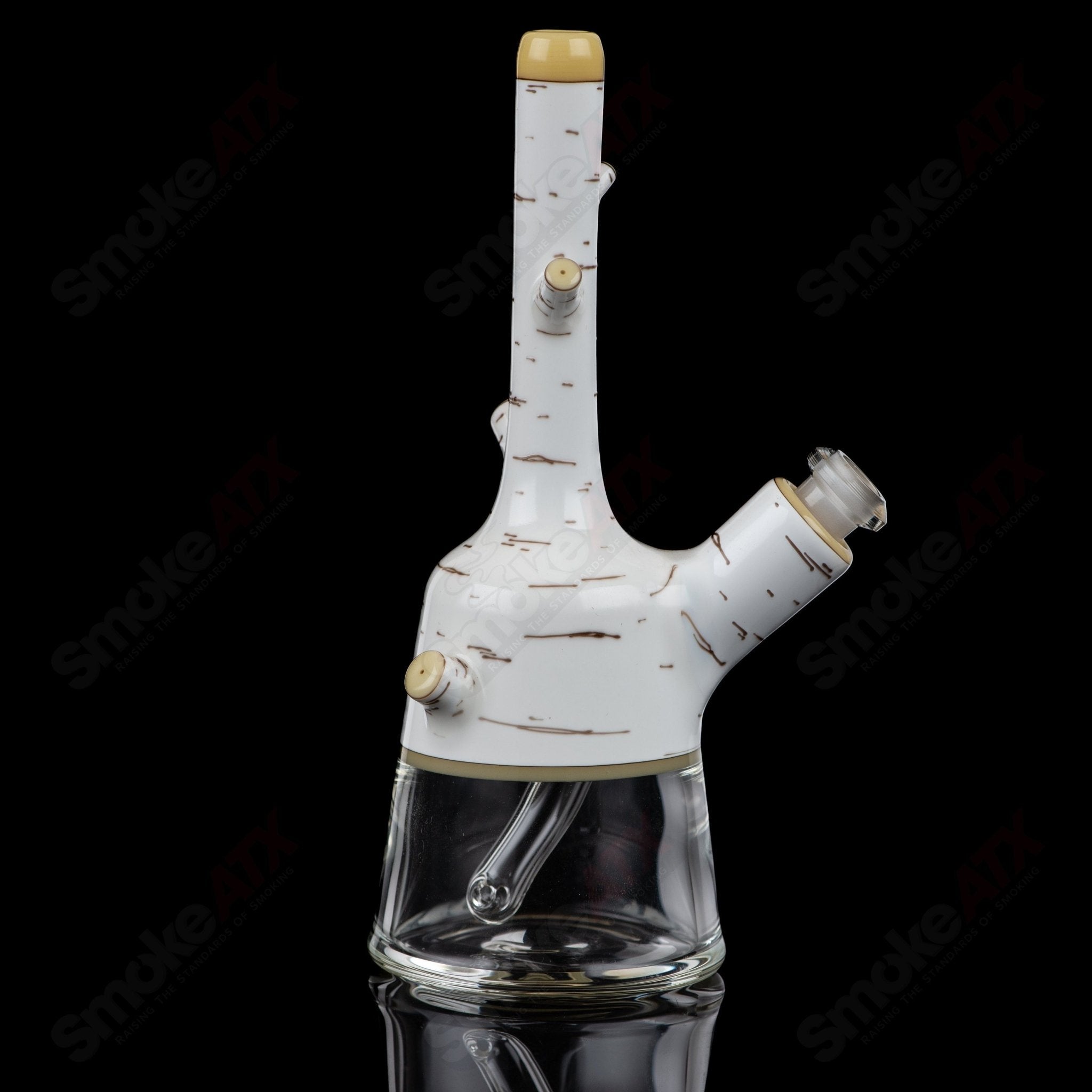 Foster Glass Heady Glass #2 Birch Tube Foster Glass with clear glass tube and intricate design, showcasing craftsmanship.