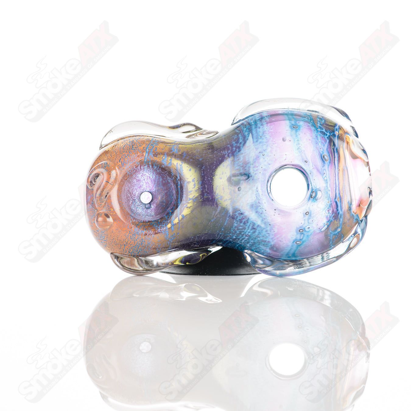 Glass pipe named Goddess by Nobody, featuring a clear glass design with intricate goddess-inspired details and a smooth mouthpiece.
