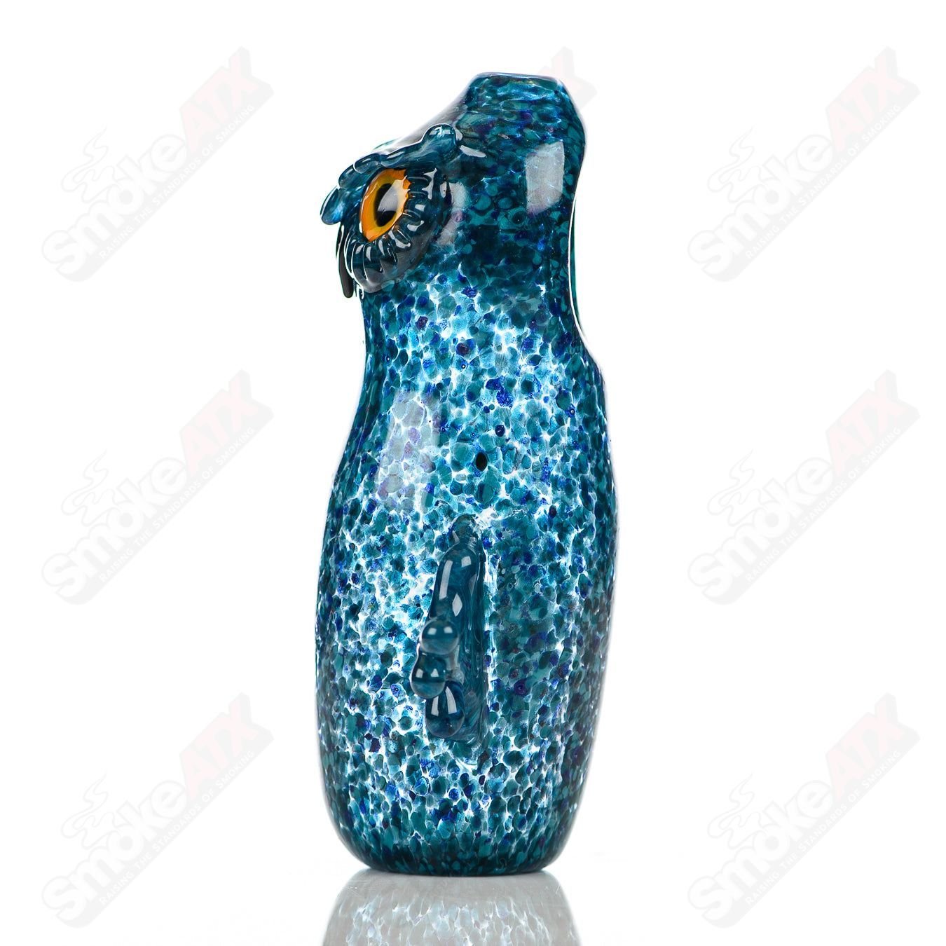 Glass pipe by Four Winds Flameworks featuring a two-hooter design with intricate flameworked glass details.