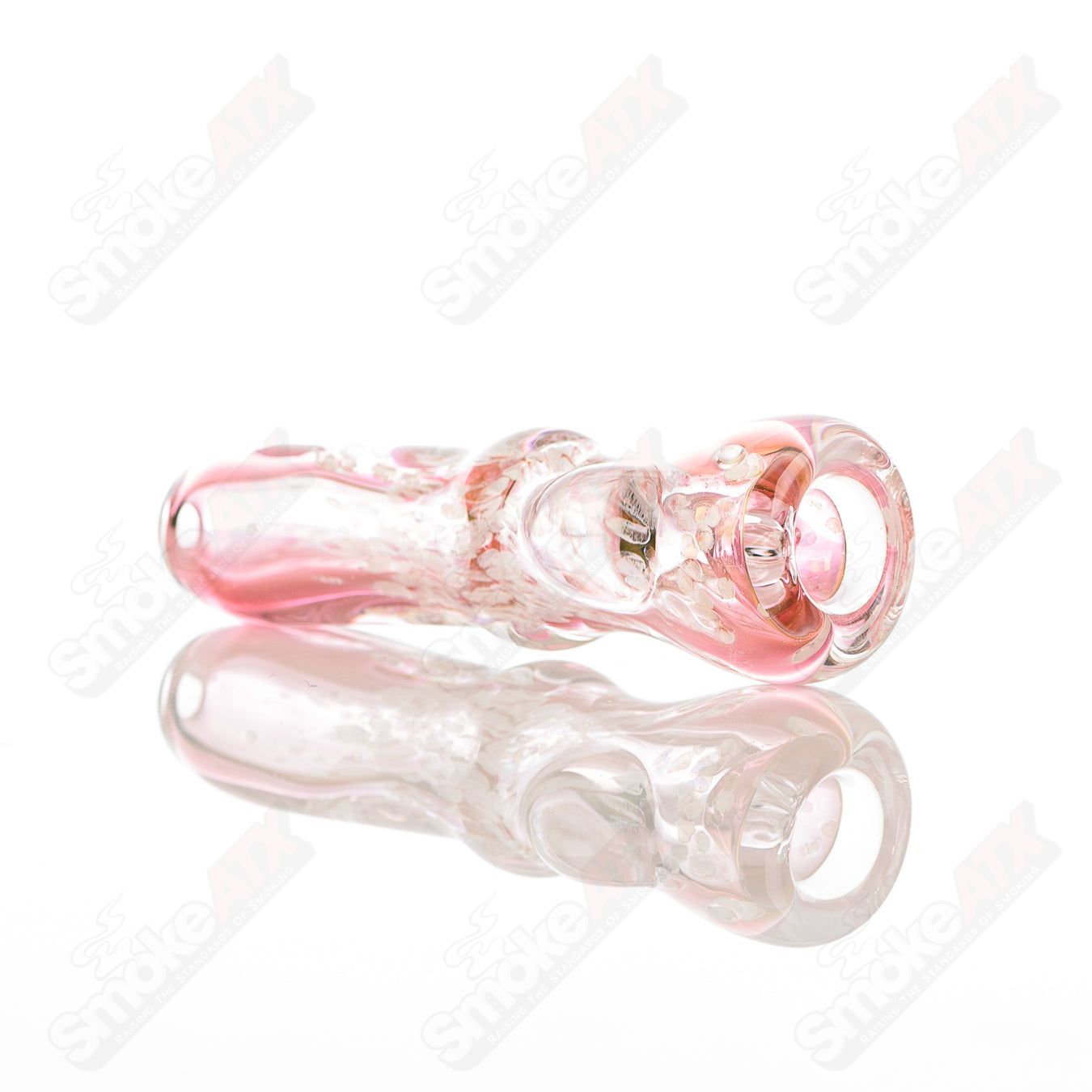 Texas Hot Glass #2 Taster Chillum glass, small hand-held smoking pipe with clear glass and intricate designs, for discreet use.