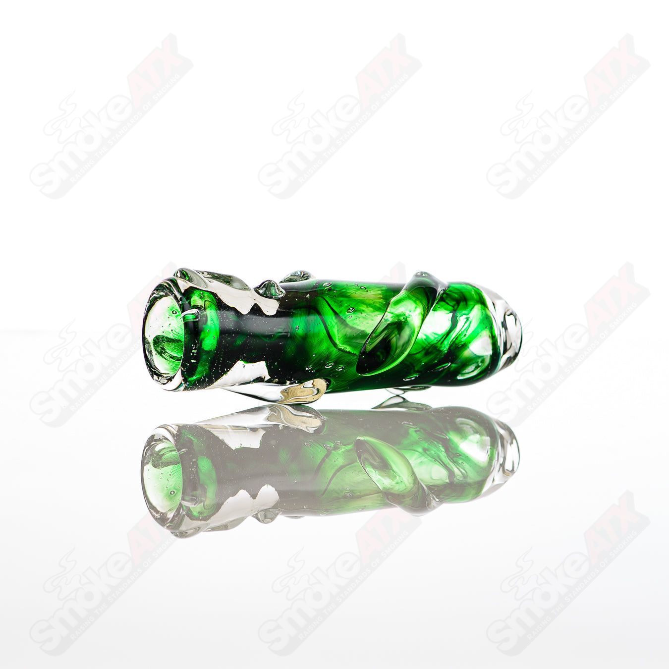 Large Chillum glass pipe by Nobody, featuring a clear glass design with intricate details and a sturdy mouthpiece.