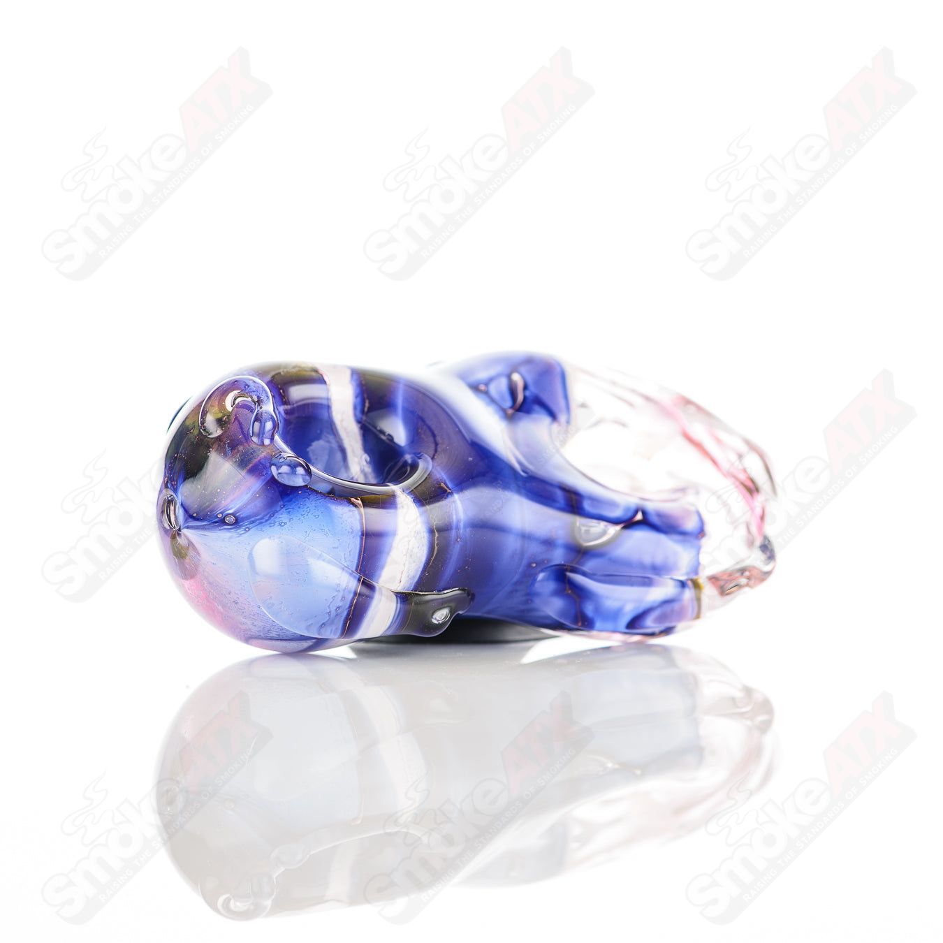 Pink goddess-shaped glass chillum pipe by Nobody, featuring colorful glass art and a compact design for easy use.
