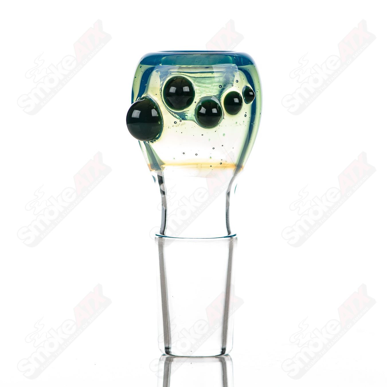 Colorful 18mm Dustorm Glass push slide bowl, full-color design, transparent glass with vibrant accents, designed for smoking accessories.