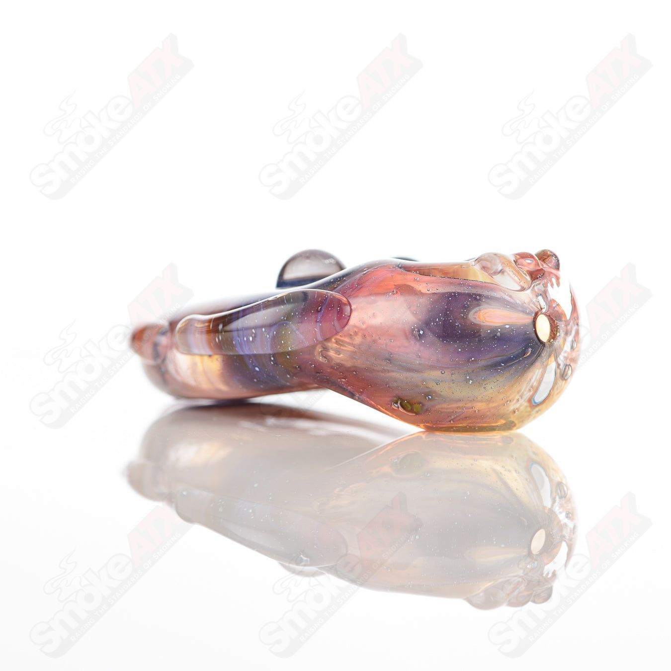Glass goddess-shaped pipe by Nobody, clear glass with intricate design, ideal for smoking accessories.