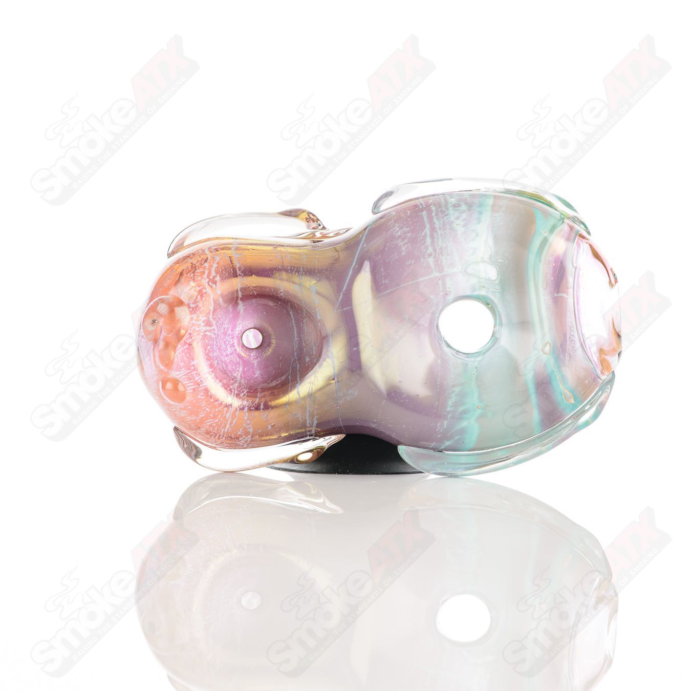 Glass pipe with donut-shaped chillum design, made by Glass by Nobody, featuring colorful glass artwork and a smooth, rounded shape.