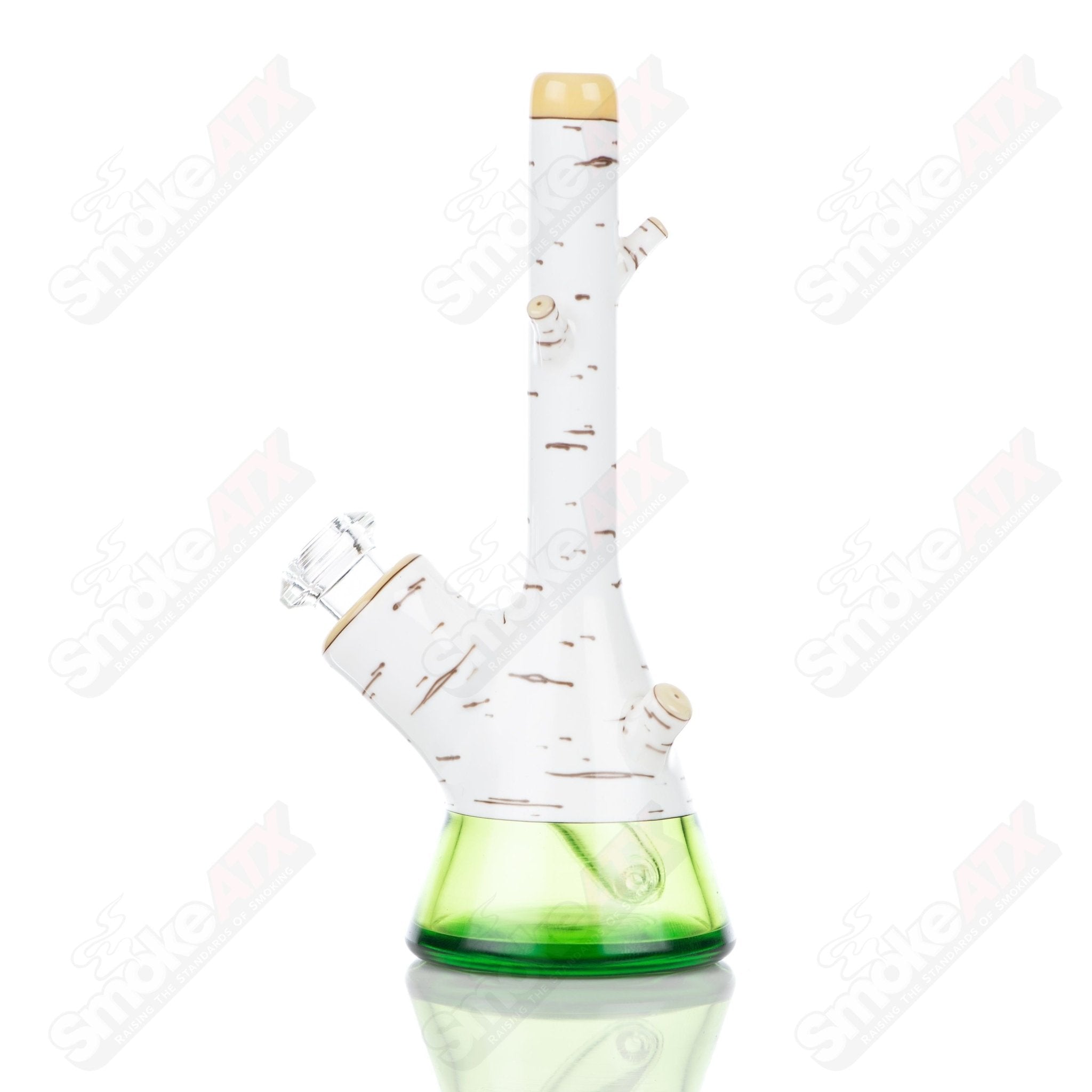 Foster Glass Heady Glass Birch Mini Tube featuring a clear glass design with birch tree accents and compact shape.