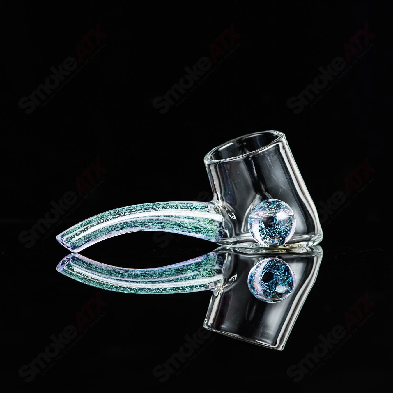 Justin Freeman glass Dichro Proxy Attachment, a colorful, iridescent glass accessory with intricate design details.
