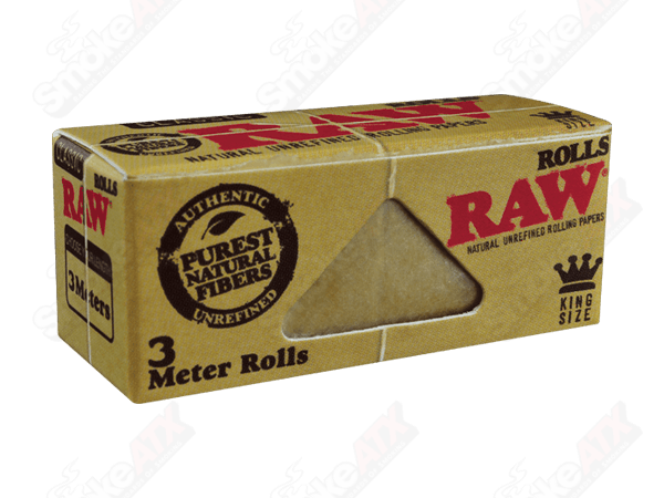 Long 3-meter RAW king size rolling paper roll for rolling cigarettes or herbal wraps, featuring the RAW brand packaging.