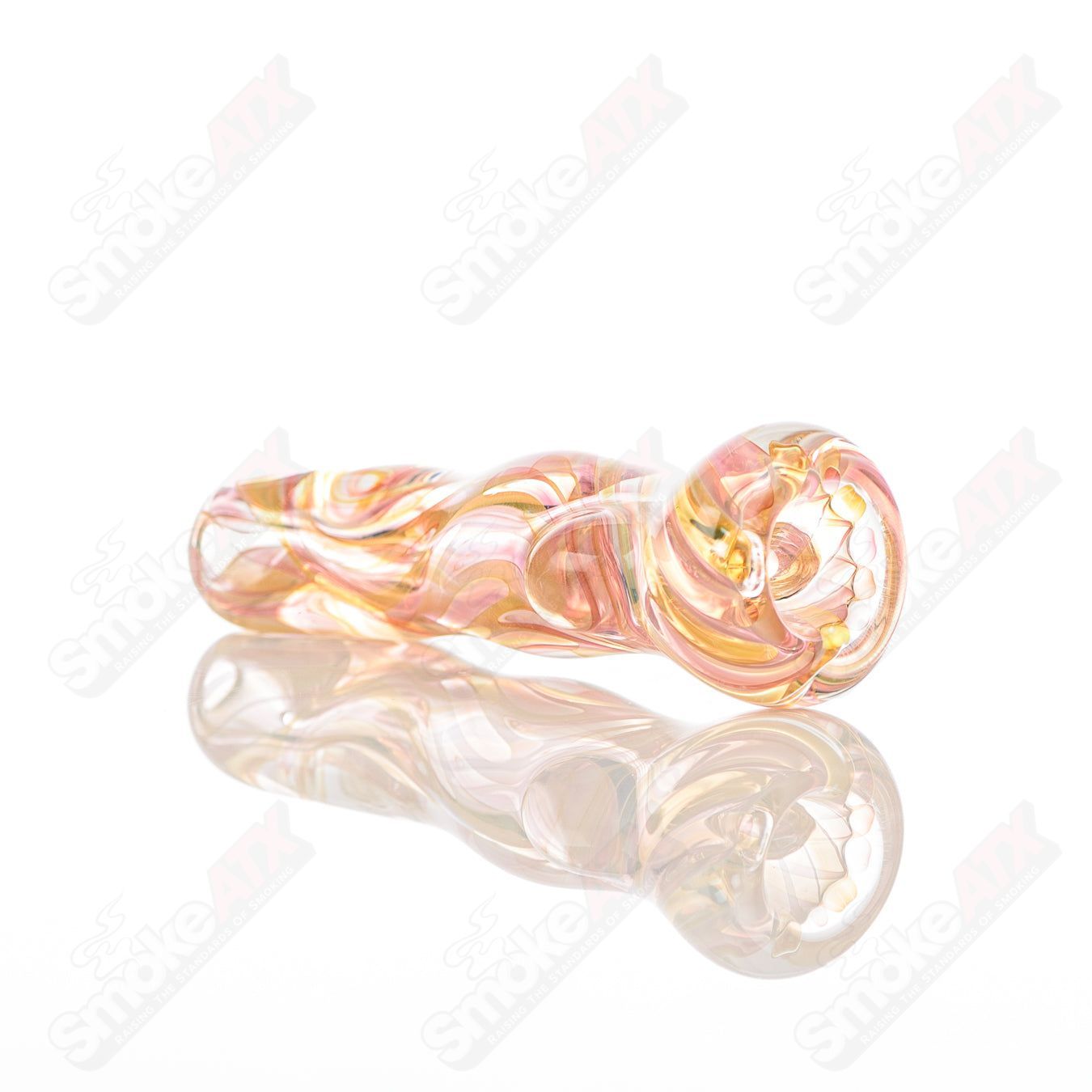 Texas Hot Glass #33 Taster Chillum glass, small hand-held smoking pipe with clear glass design and intricate details.