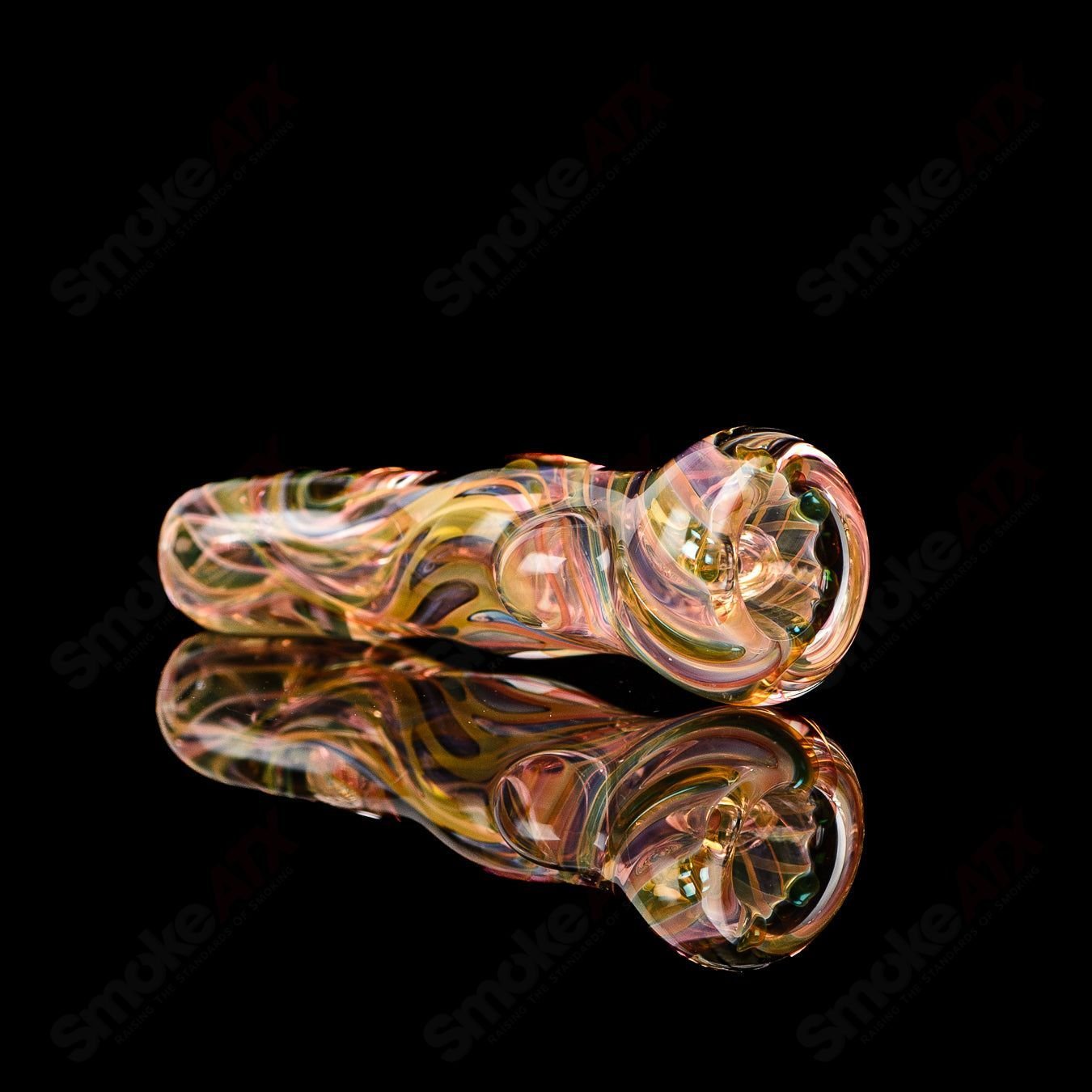 Texas Hot Glass Taster #33 Chillum glass pipe with clear glass and intricate design, used for smoking.
