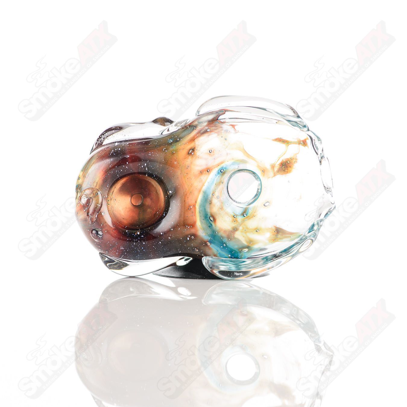 Glass pipe by Nobody featuring a colorful donut design, used for smoking, with a smooth glass body and detailed decorative accents.