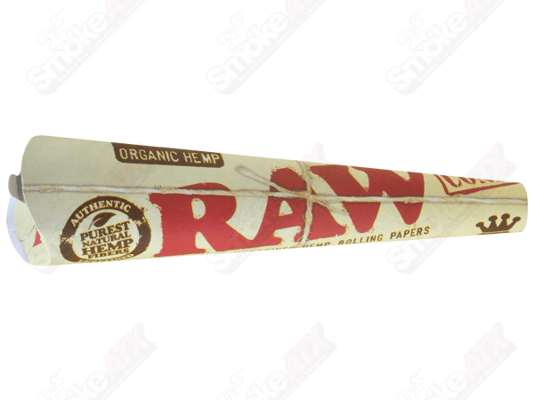 Three RAW king size cones made from organic hemp raw material, designed for rolling cannabis in a natural, eco-friendly way.