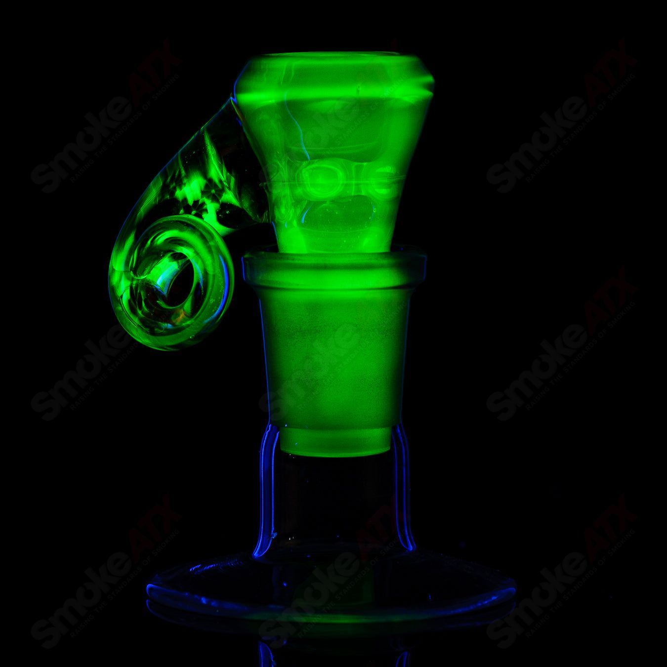Terroir 18mm UV slide LE for bowls, black T design with Crunklestein branding, showcasing vibrant UV-reactive glass.