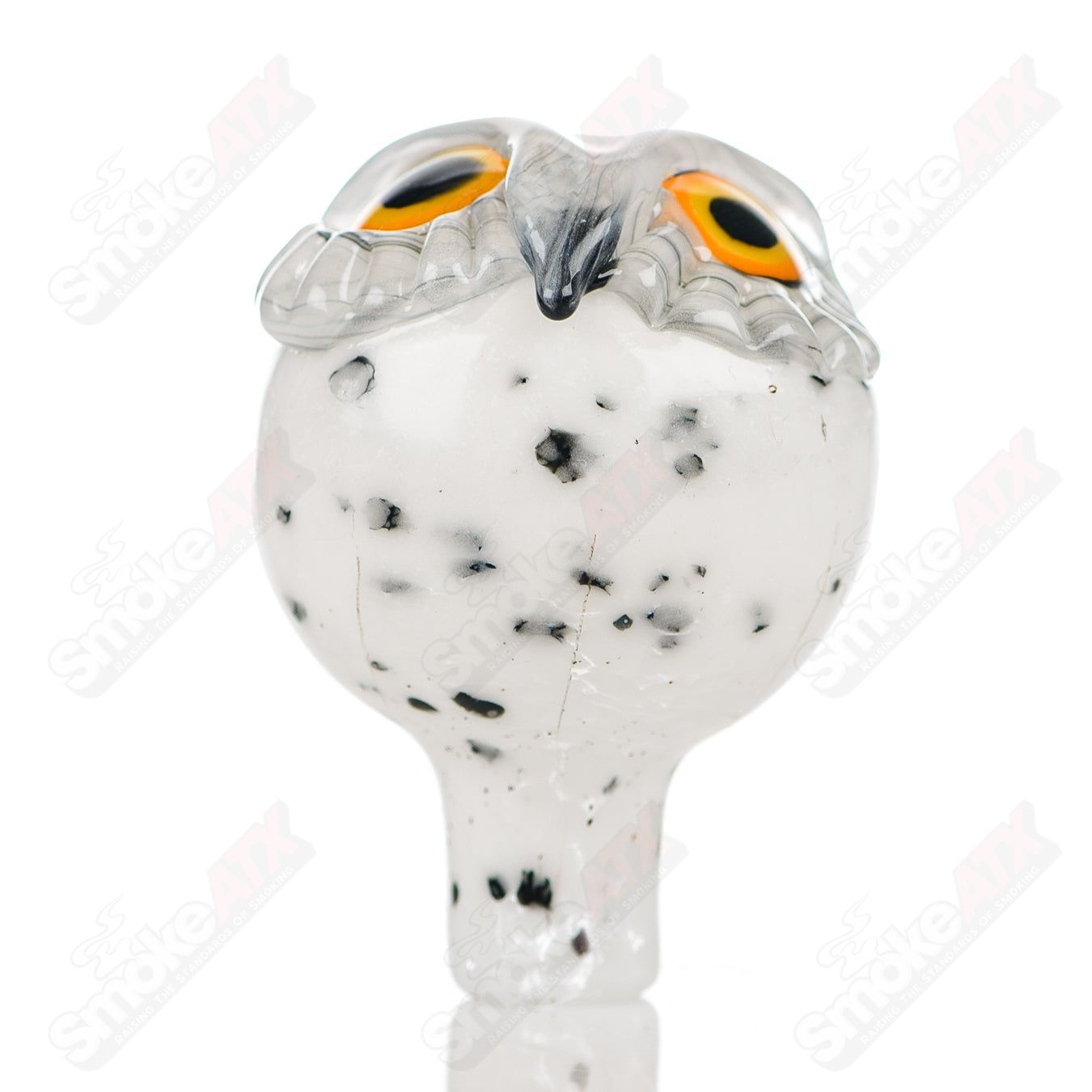 Glass #4 Spotted Owl Carb Cap by Four Winds Flameworks, featuring a detailed spotted owl design for concentrate dabbing.