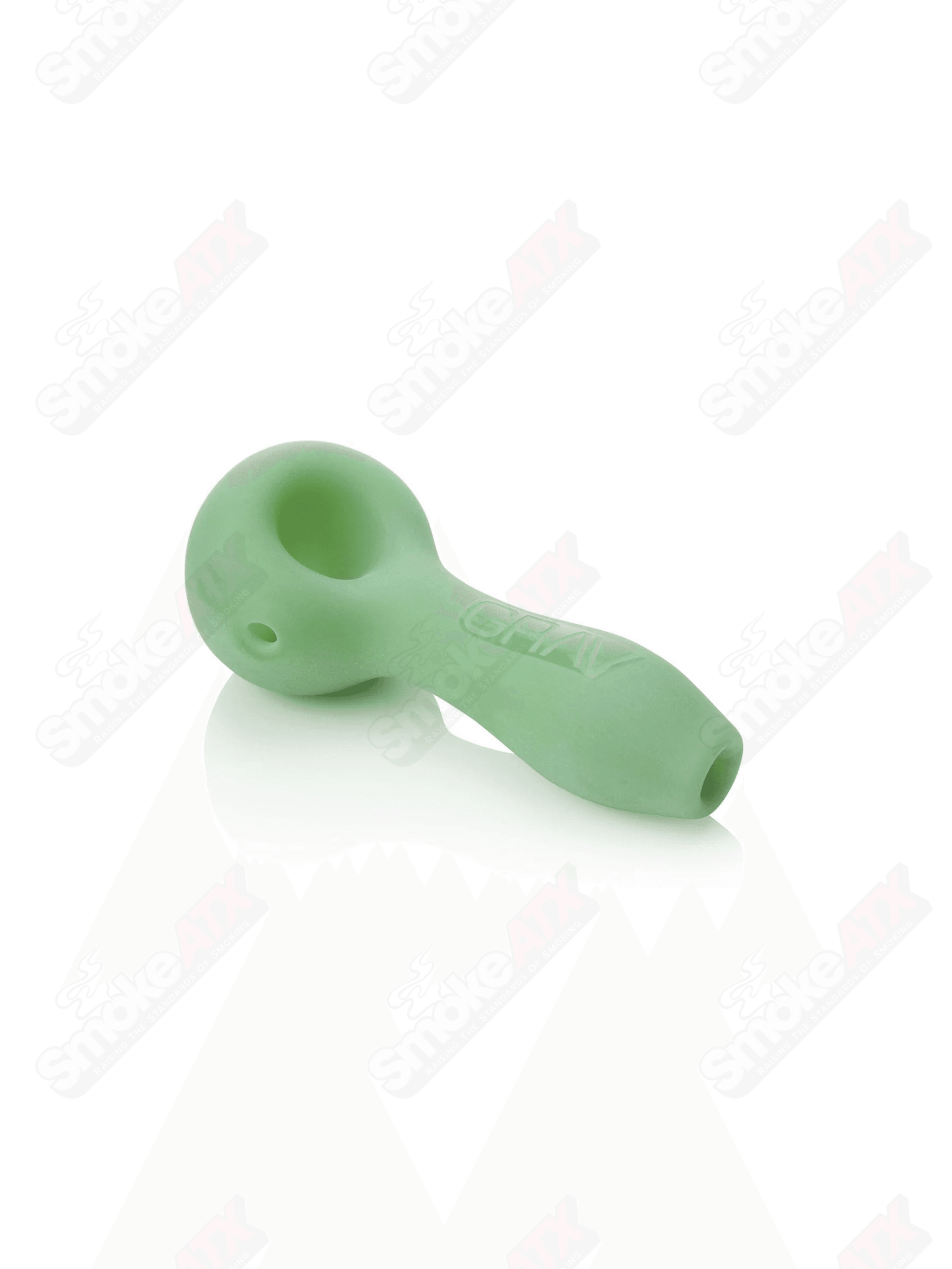4-inch mint green sandblasted glass spoon pipe by Grav, featuring a textured surface and curved bowl design.