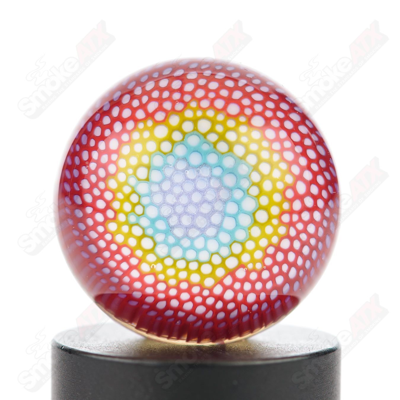 Set of four Dosa Glass Slurper Set by Smoke ATX, featuring colorful, hand-blown heady glass with intricate designs and textured surfaces.