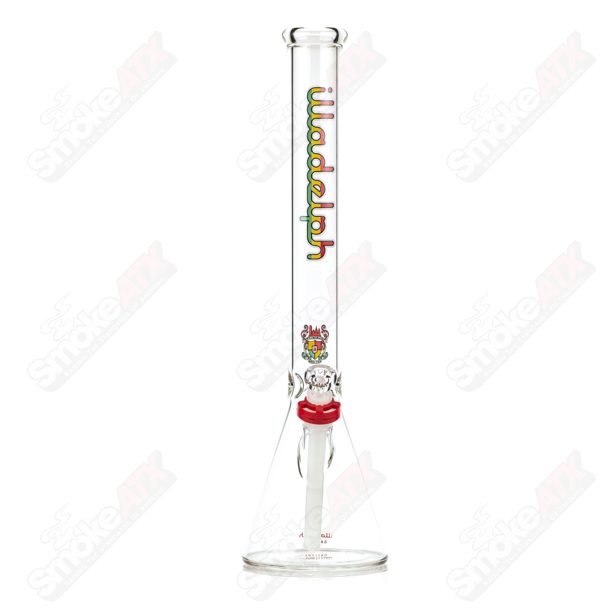 Illadelph 5mm Rasta medium beaker glass water pipe with colorful Rasta design and sturdy construction.
