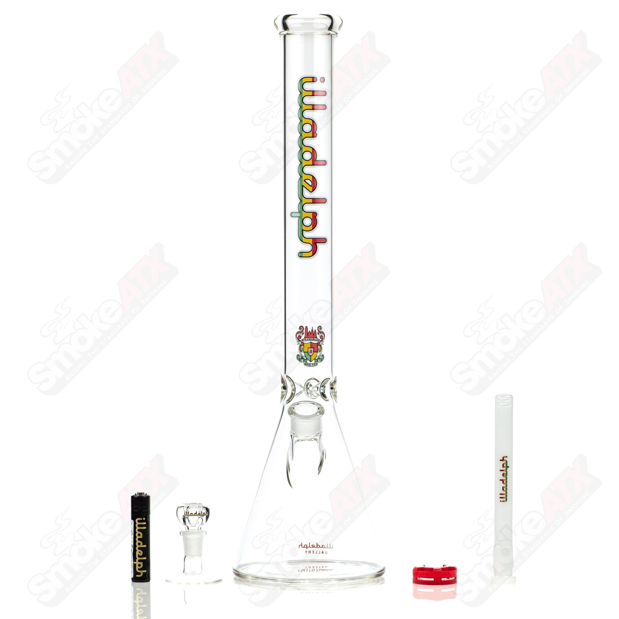 Illadelph 5mm Rasta medium beaker glass water pipe with vibrant Rasta colors and sturdy design.