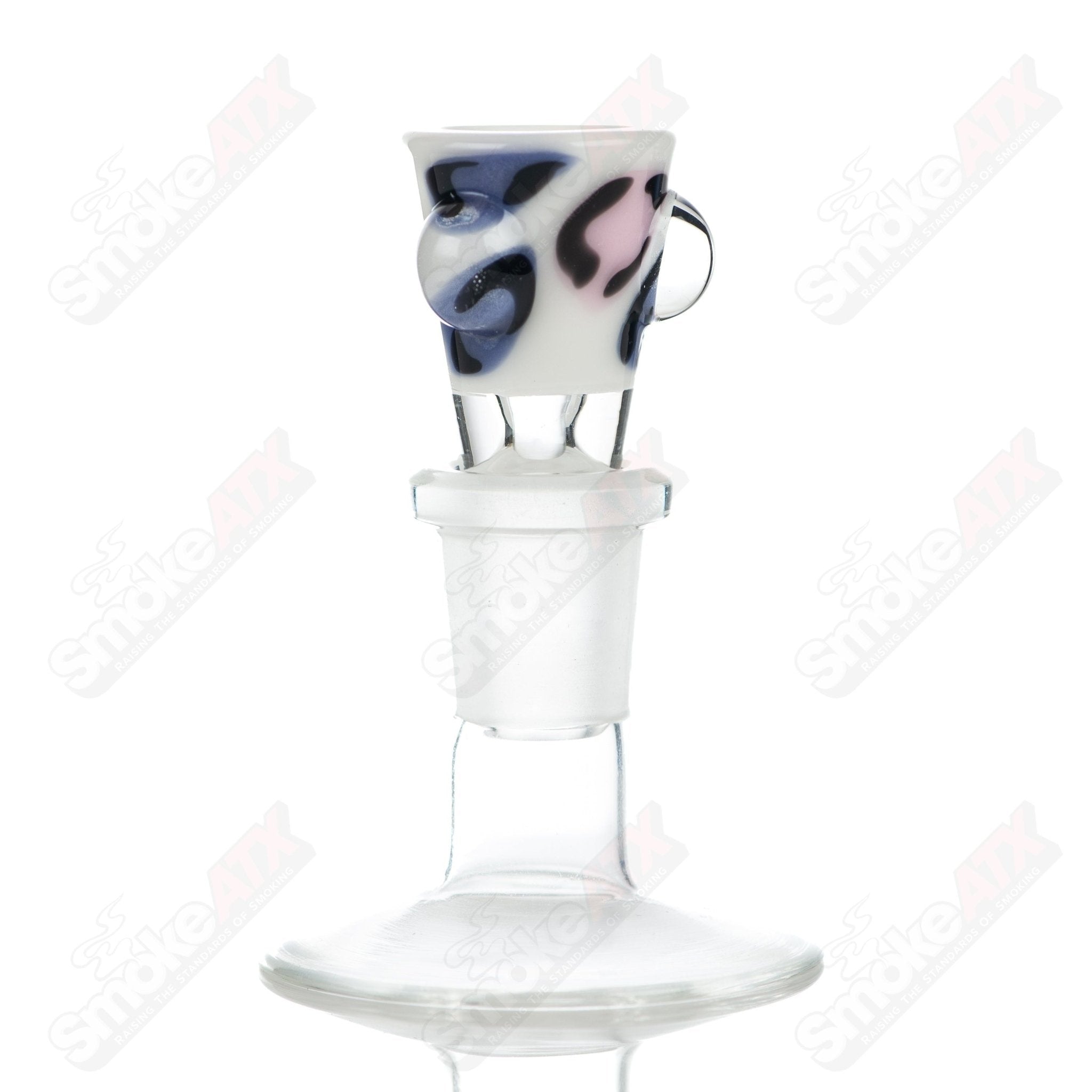 Leopard print 14mm glass martini bowl with dotted accents by Adventures In Glass Blowing, decorative and colorful tableware.