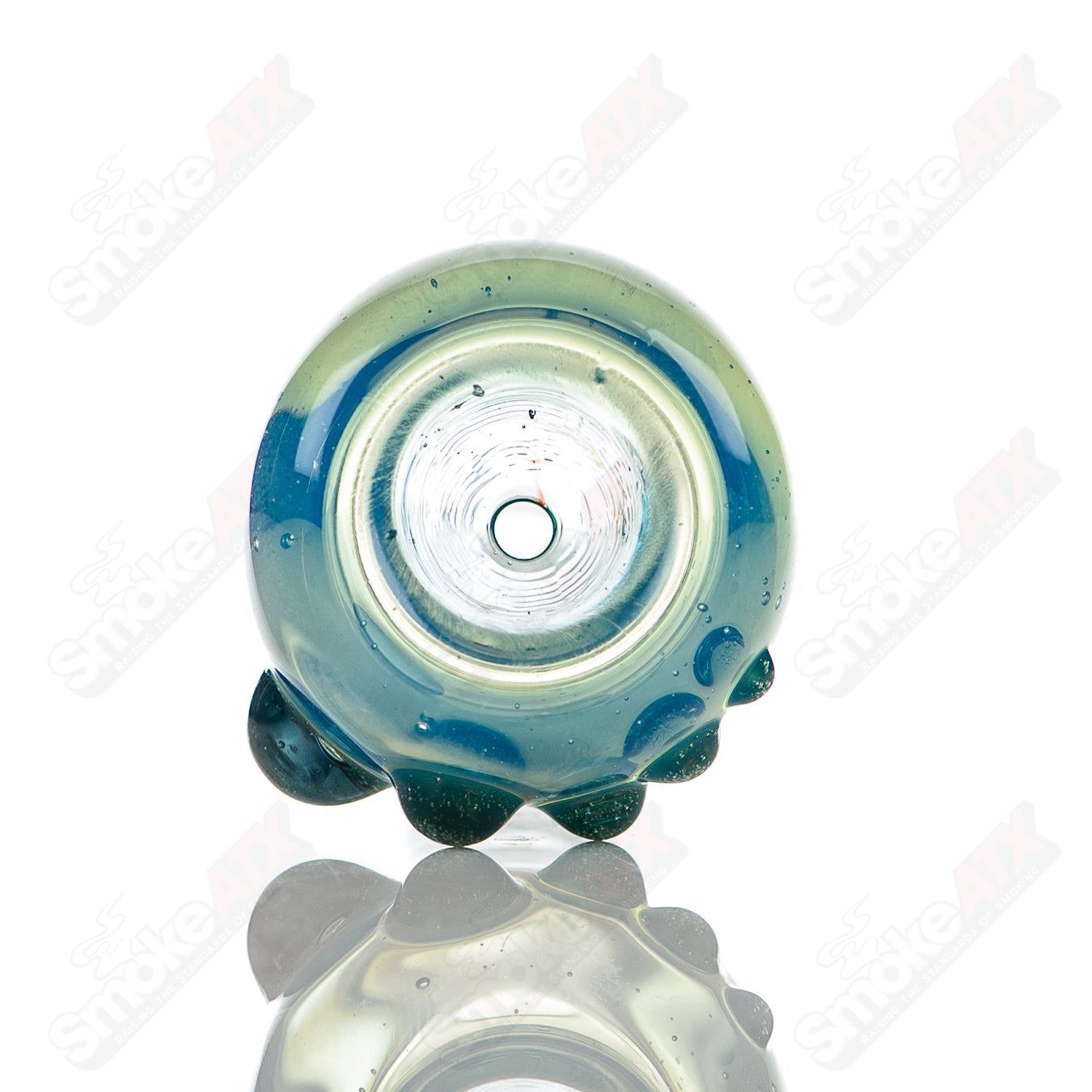Colorful 18mm Dustorm Glass push slide bowl for smoking, featuring vibrant full-color design and clear glass construction.