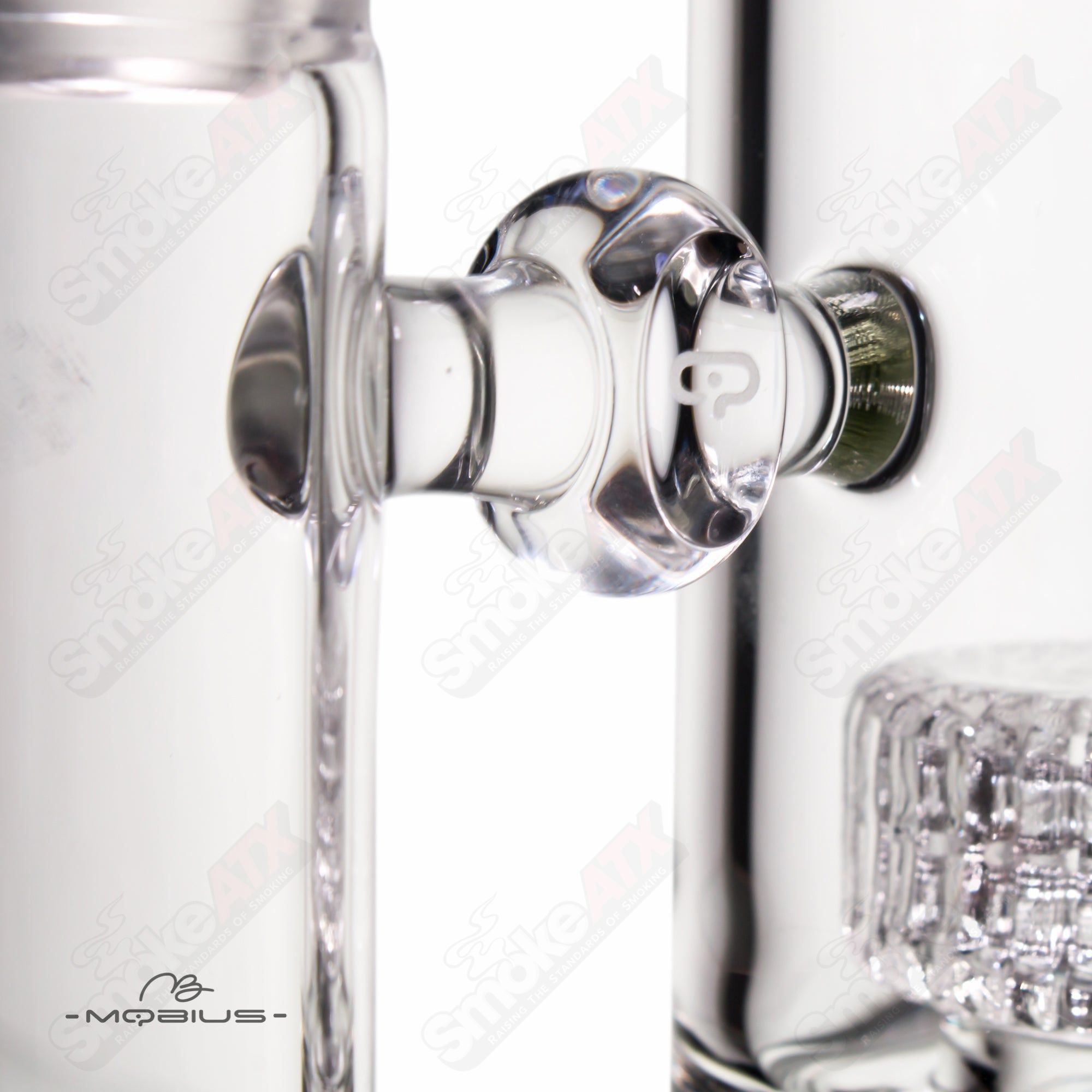 Mobius 60T V3 Stereo Matrix glass straight tube for dabbing and vaporization, featuring intricate design and clear glass construction.