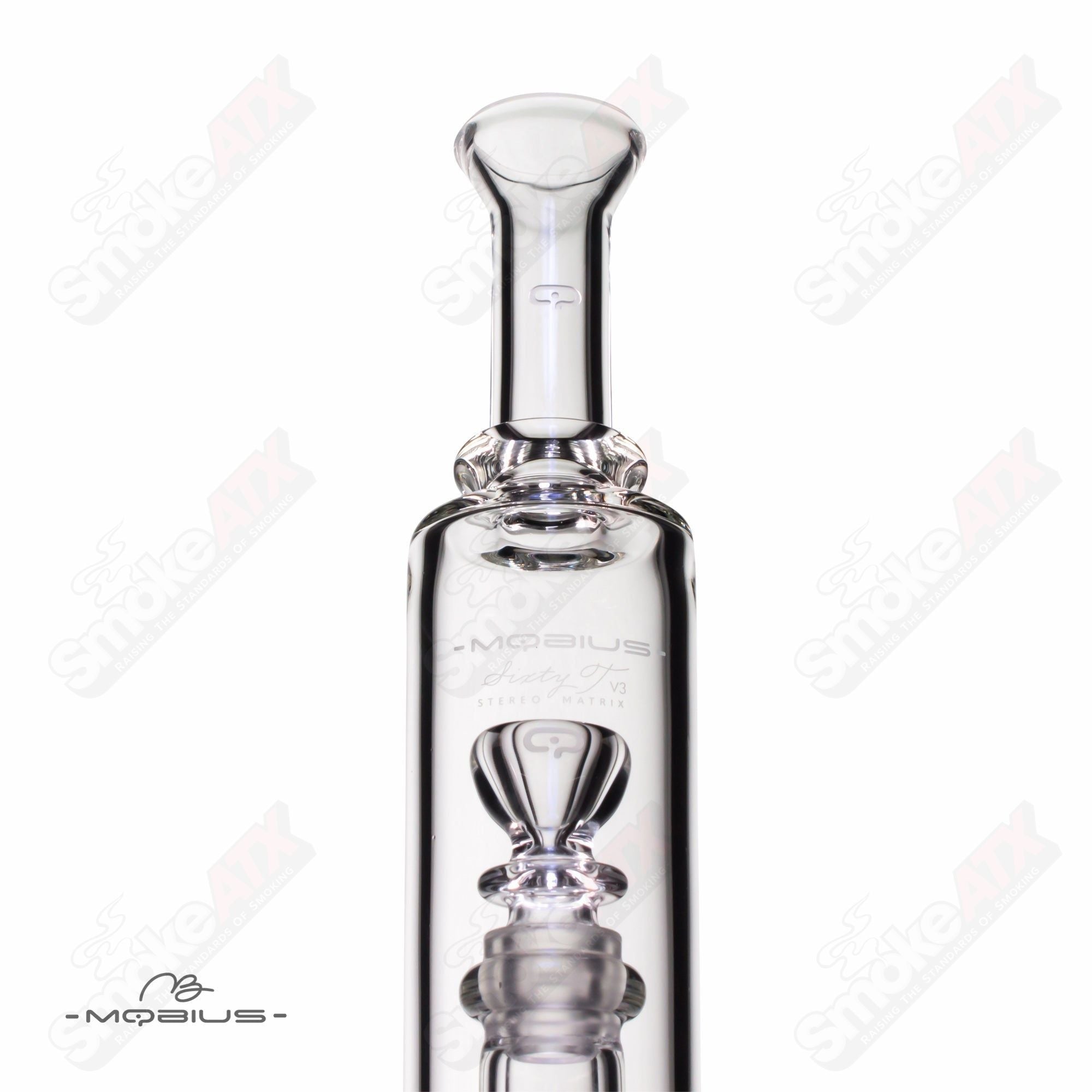Mobius 60T V3 Stereo Matrix glass straight tube for dabbing and vaping, featuring intricate design and high-quality craftsmanship.