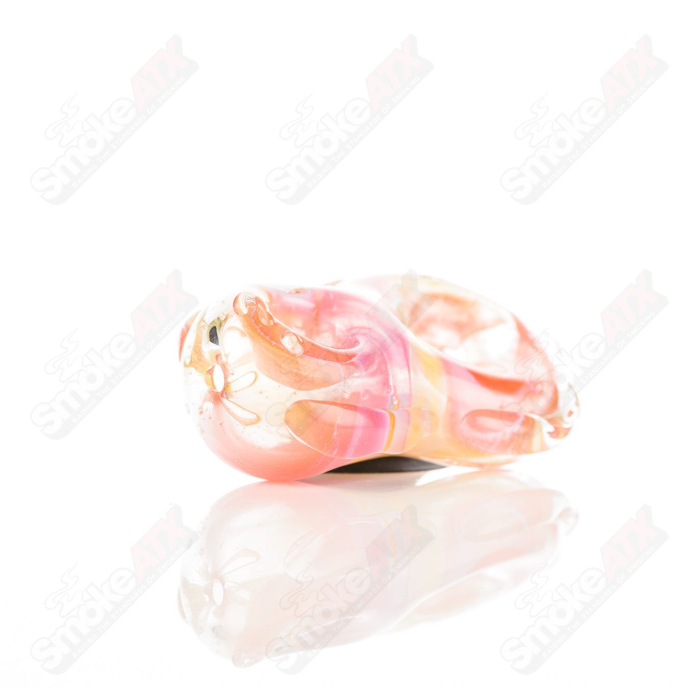 Glass Goddess Pipe by Nobody featuring a detailed 7-goddess design, made from clear glass for smoking enjoyment.