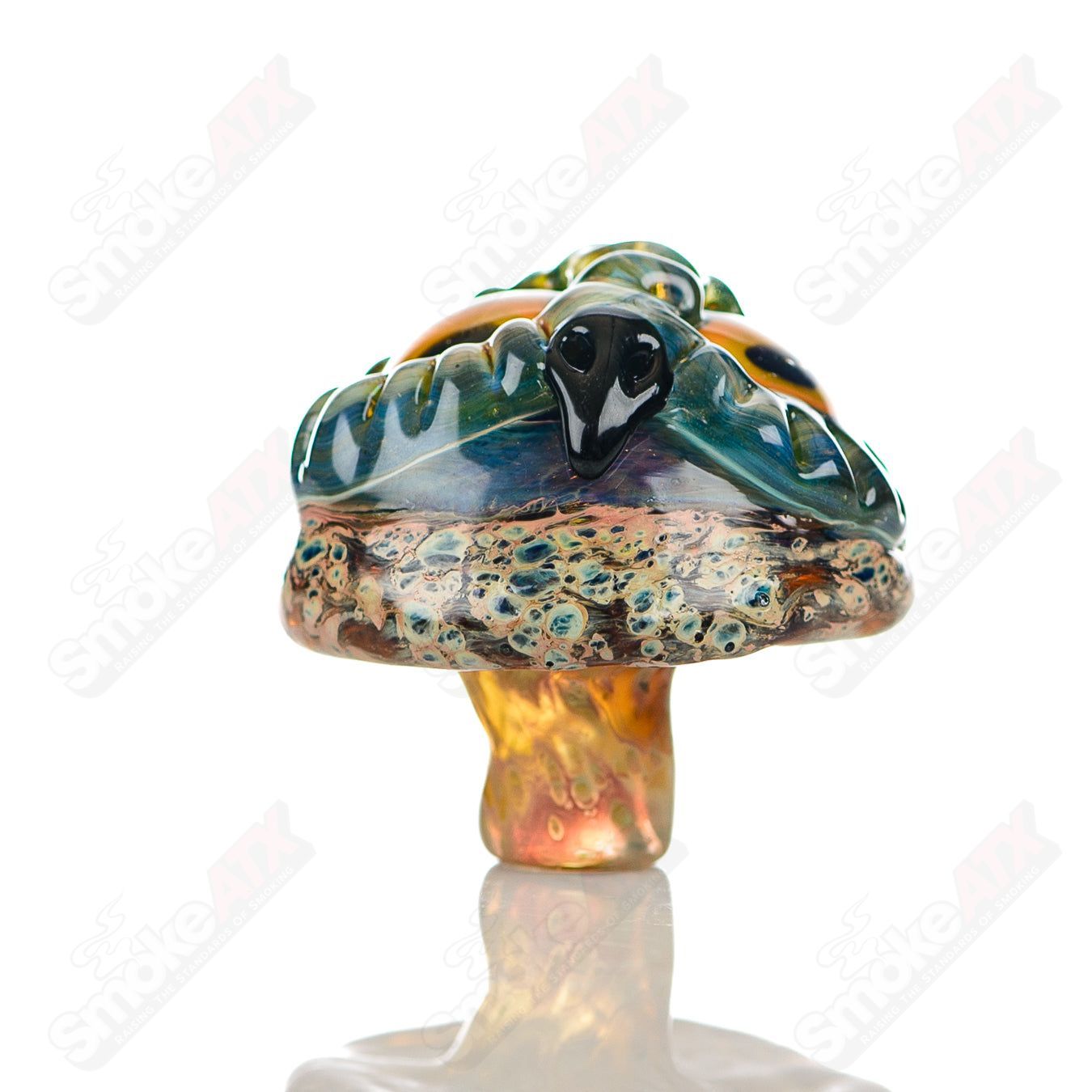 Glass #7 Spotted Owl Carb Cap by Four Winds Flameworks, featuring detailed owl design for vapor dab rig accessories.