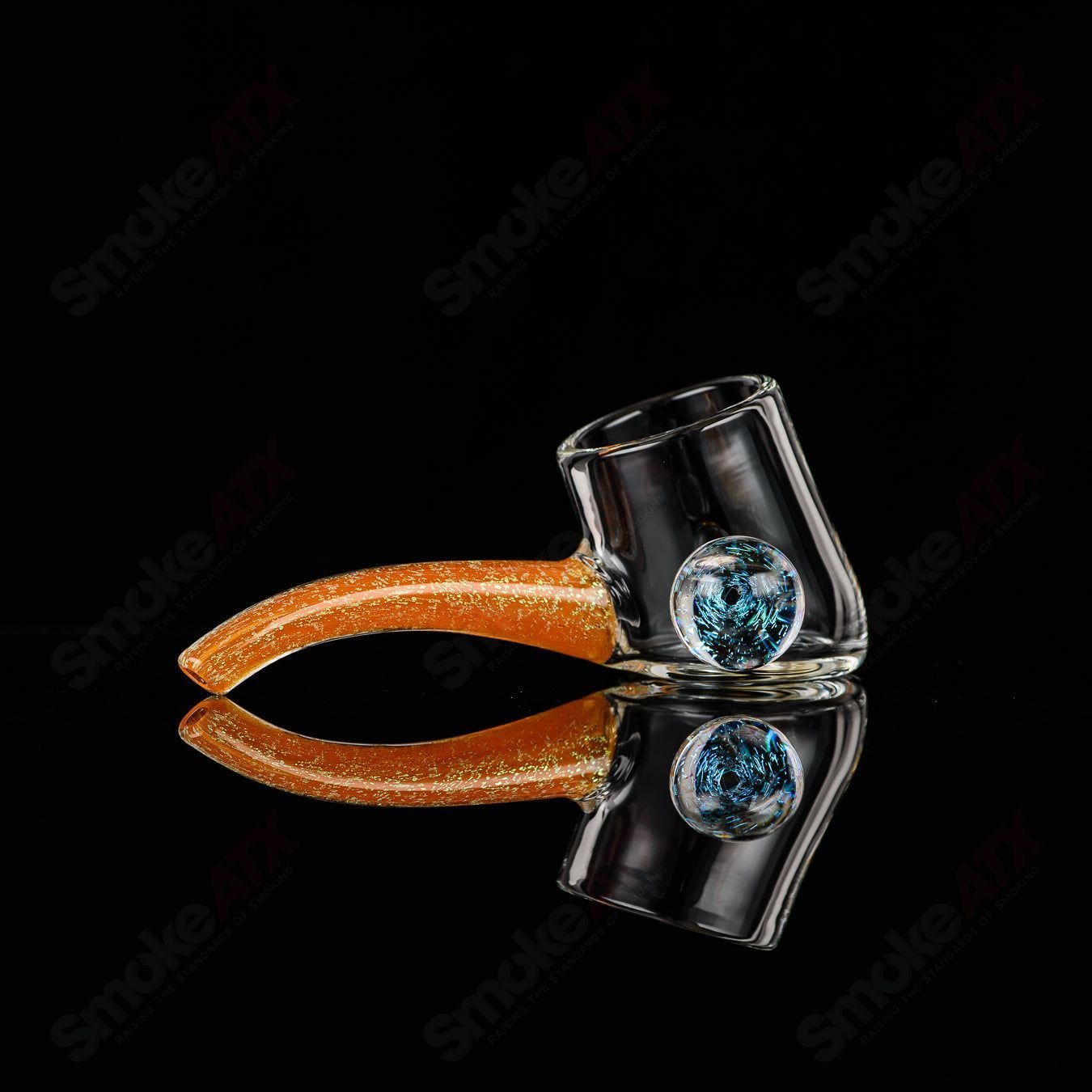 Glass Dichro Proxy Attachment by Justin Freeman, a colorful, iridescent glass accessory with intricate design details.
