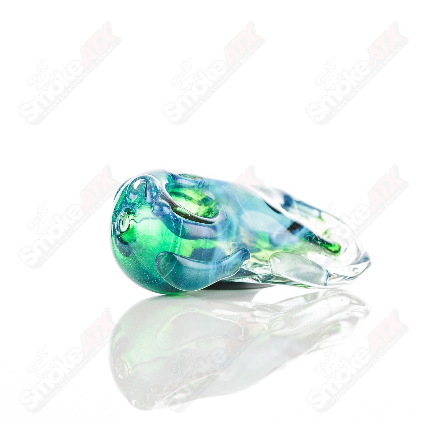 Glass pipe featuring an #8 Donut Chillum design by Nobody, made of clear glass with colorful donut patterns.