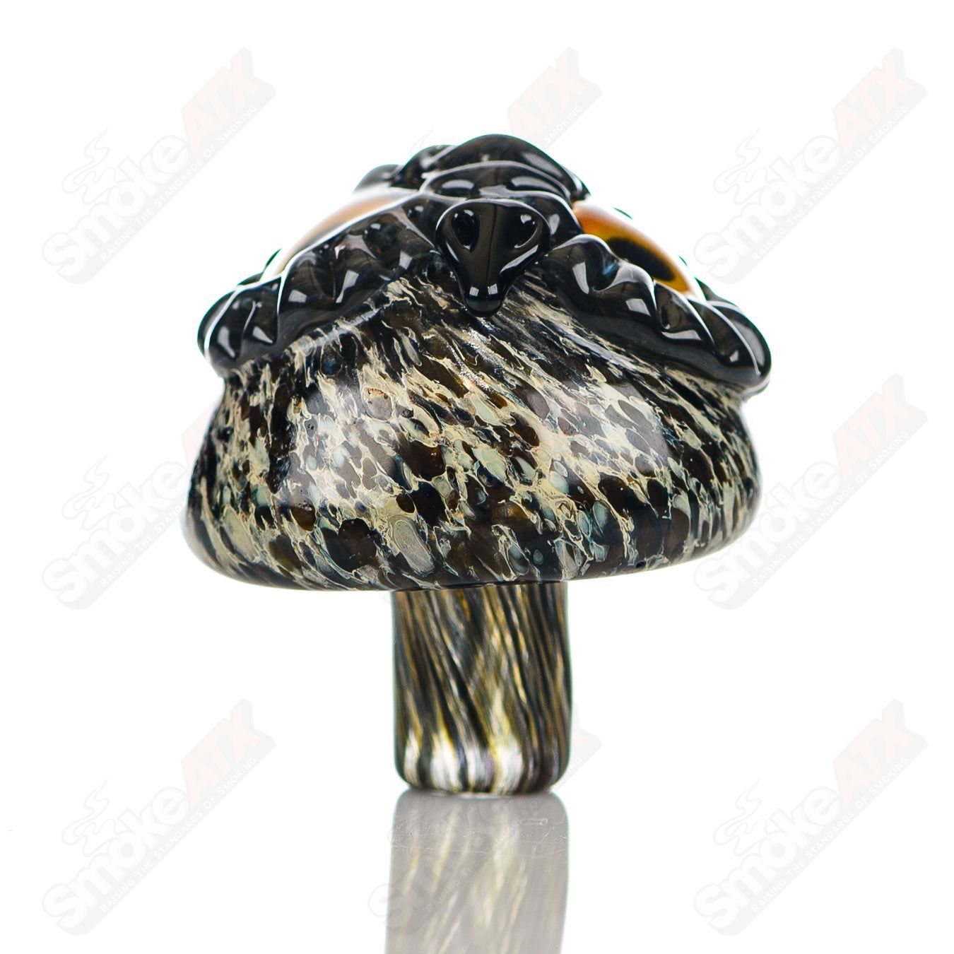 Glass #8 Spotted Owl Carb Cap by Four Winds Flameworks, detailed glass accessory for vapor rigs with owl design.