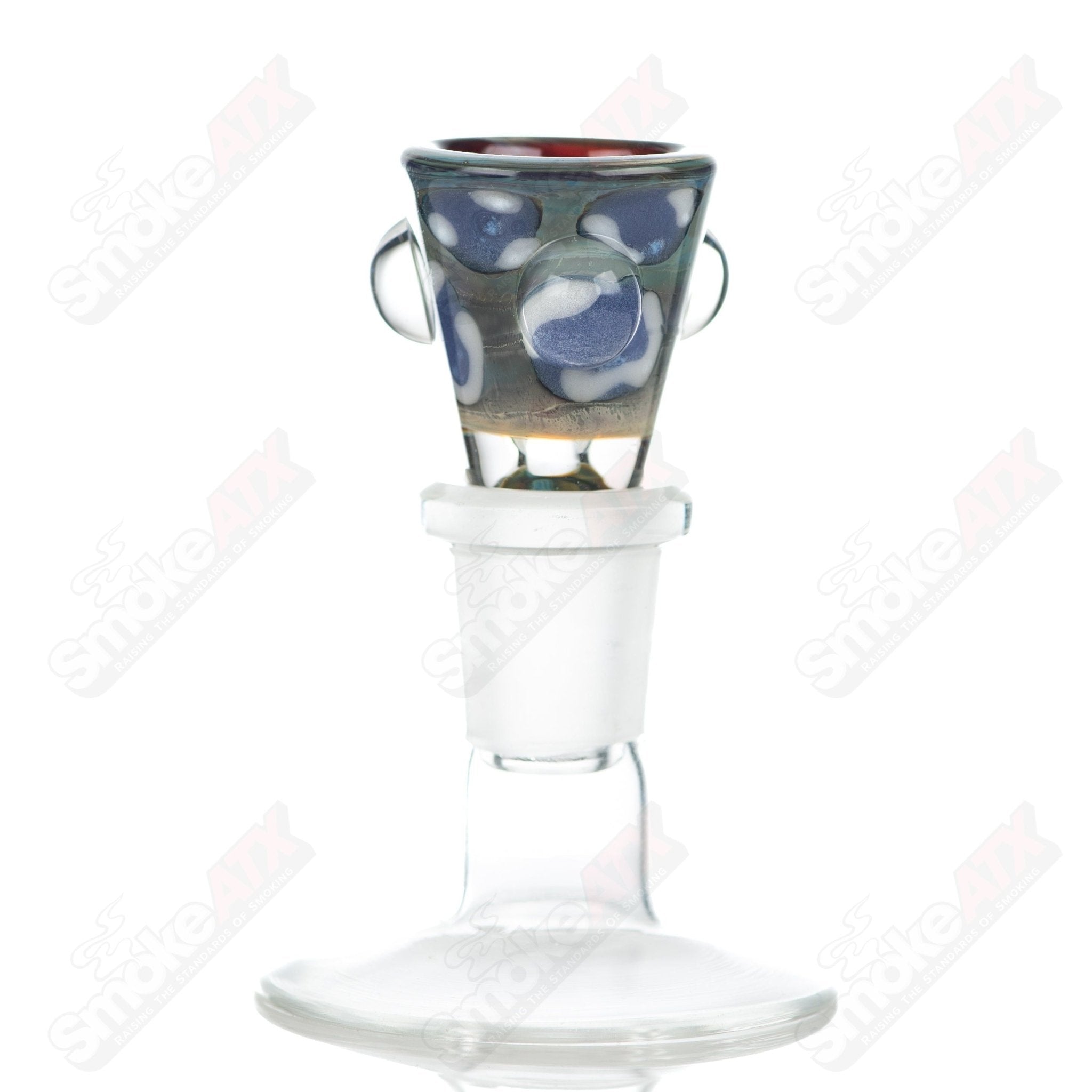 Leopard print 14mm glass martini bowl with dot accents by Adventures In Glass Blowing, showcasing intricate hand-blown glass design.