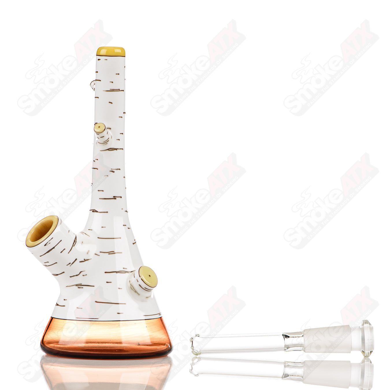 Foster Glass Heady Glass #9 Birch Tube Foster Glass concentrate rig with clear glass and intricate design.