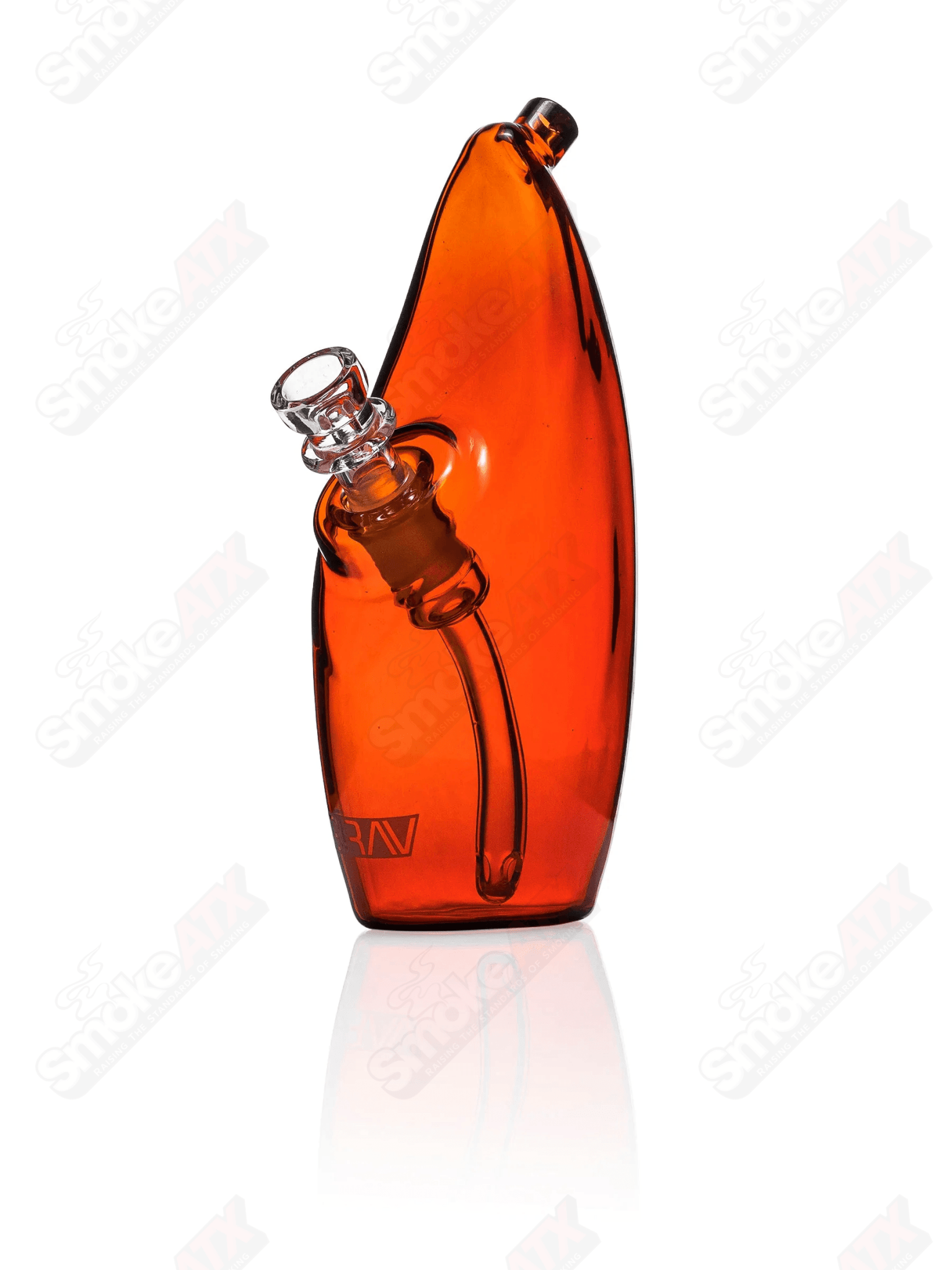 Amber Rain Grav glass waterpipe bubbler with intricate amber rain design and clear glass accents.
