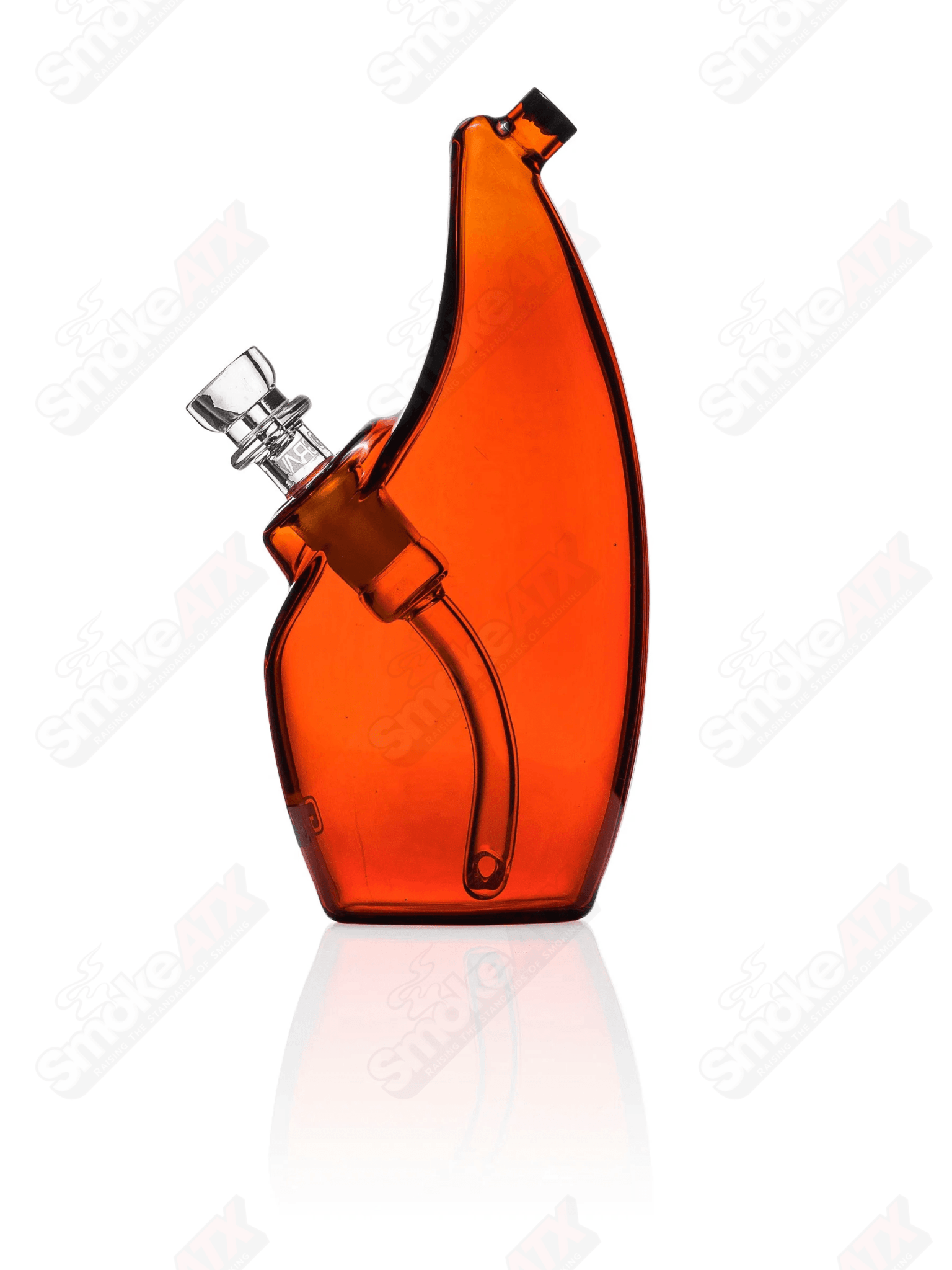Amber Rain Bubbler Grav glass waterpipe with intricate amber-colored design and clear glass accents for smooth smoking.