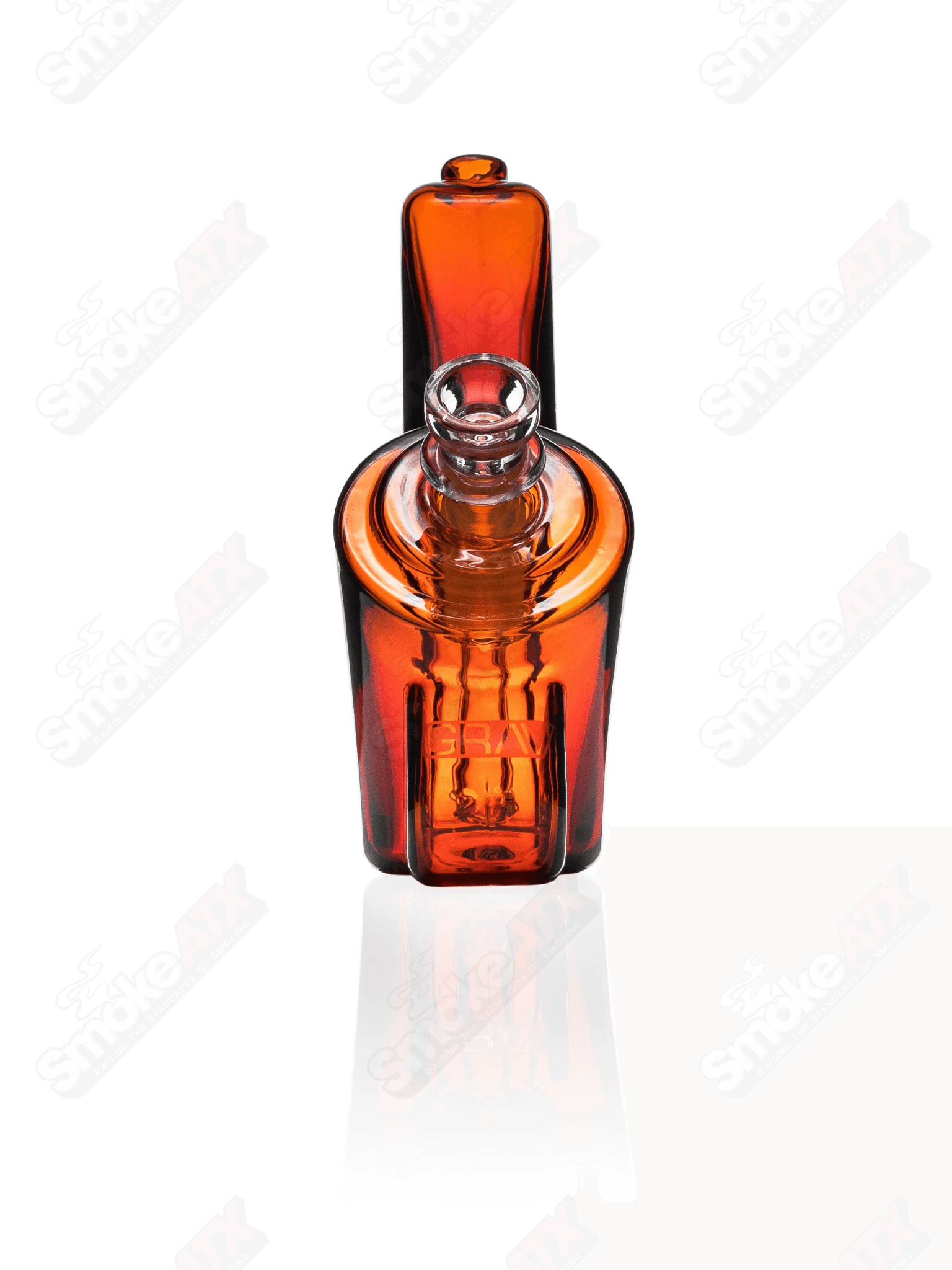 Amber Grav Wedge Bubbler glass waterpipe with a sleek design and clear detailing for smooth smoking experience.