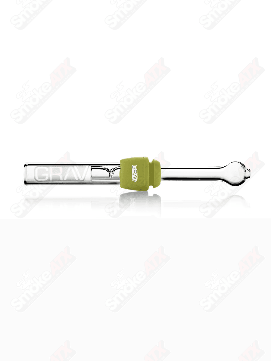 Avocado green Grav glass chillum with smooth, rounded shape and clear glass mouthpiece for smoking accessories.