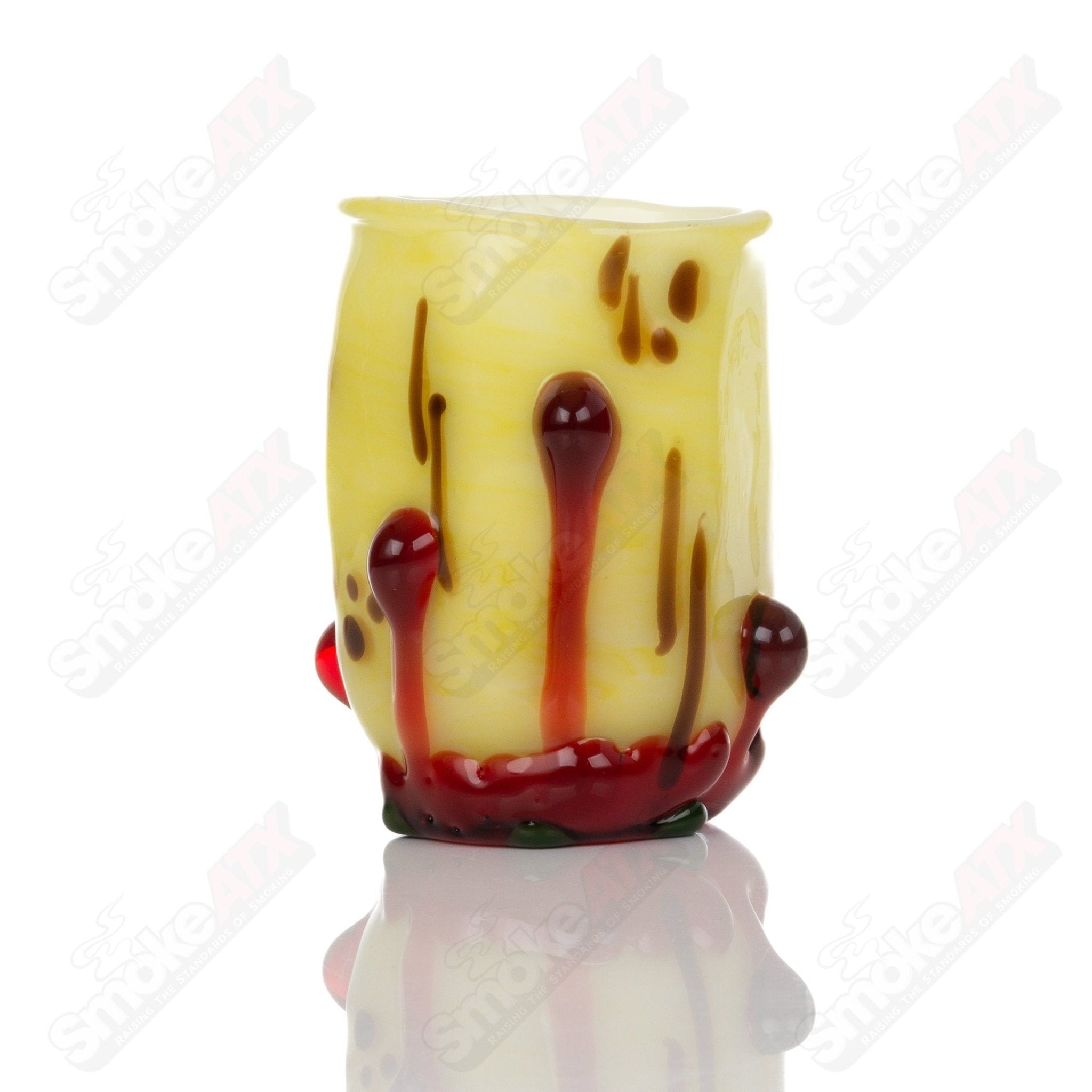 Heady Glass Banana Cup Boots by Smoke ATX, colorful glass cups shaped like bananas, with vibrant yellow and green details.