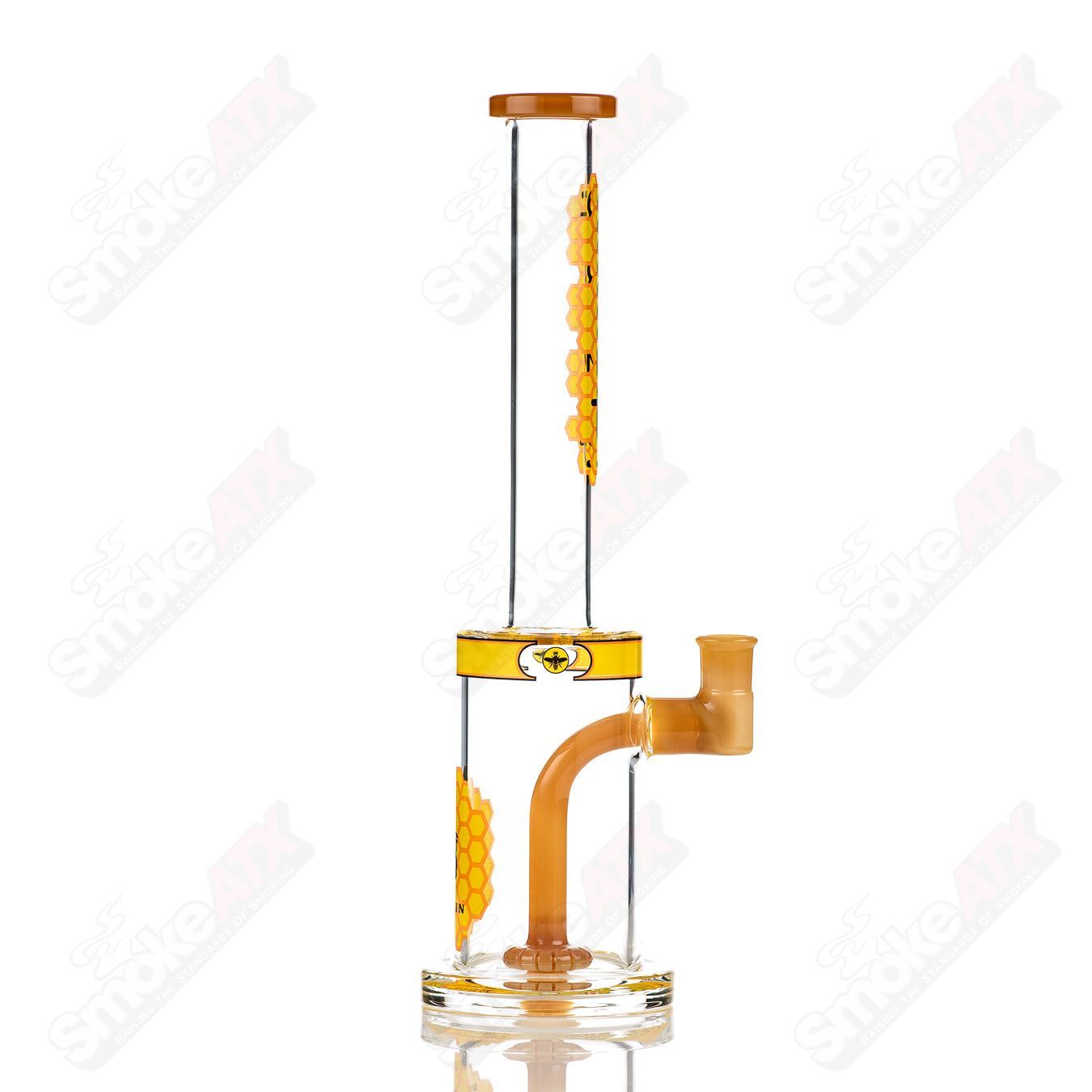 Ben Danklin honeycomb straight tube rig by Illadelph, clear glass waterpipe with honeycomb design and sturdy base.