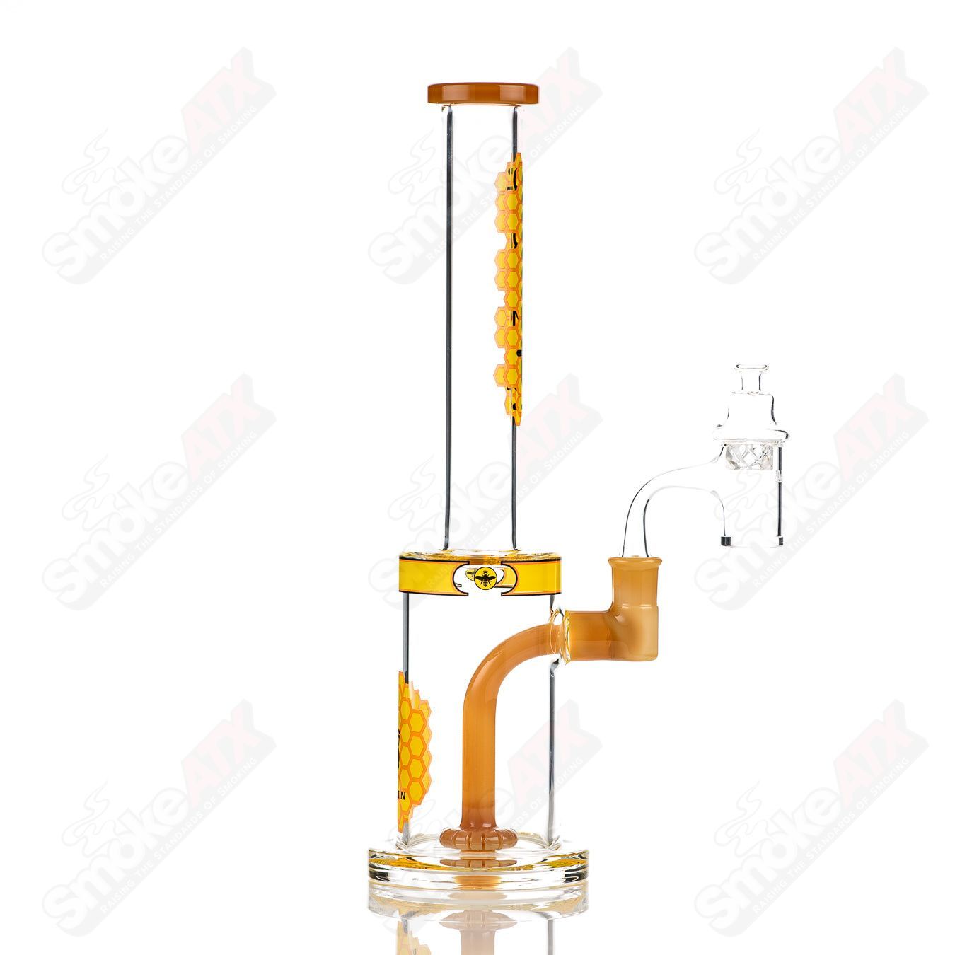 Illadelph Honeycomb Straight Tube Waterpipe by Ben Danklin, clear glass rig with honeycomb design and inline percolator.
