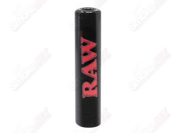 Black RAW glass rolling tip for cigarettes, designed for smooth smoking, shown in the image with a sleek black finish.