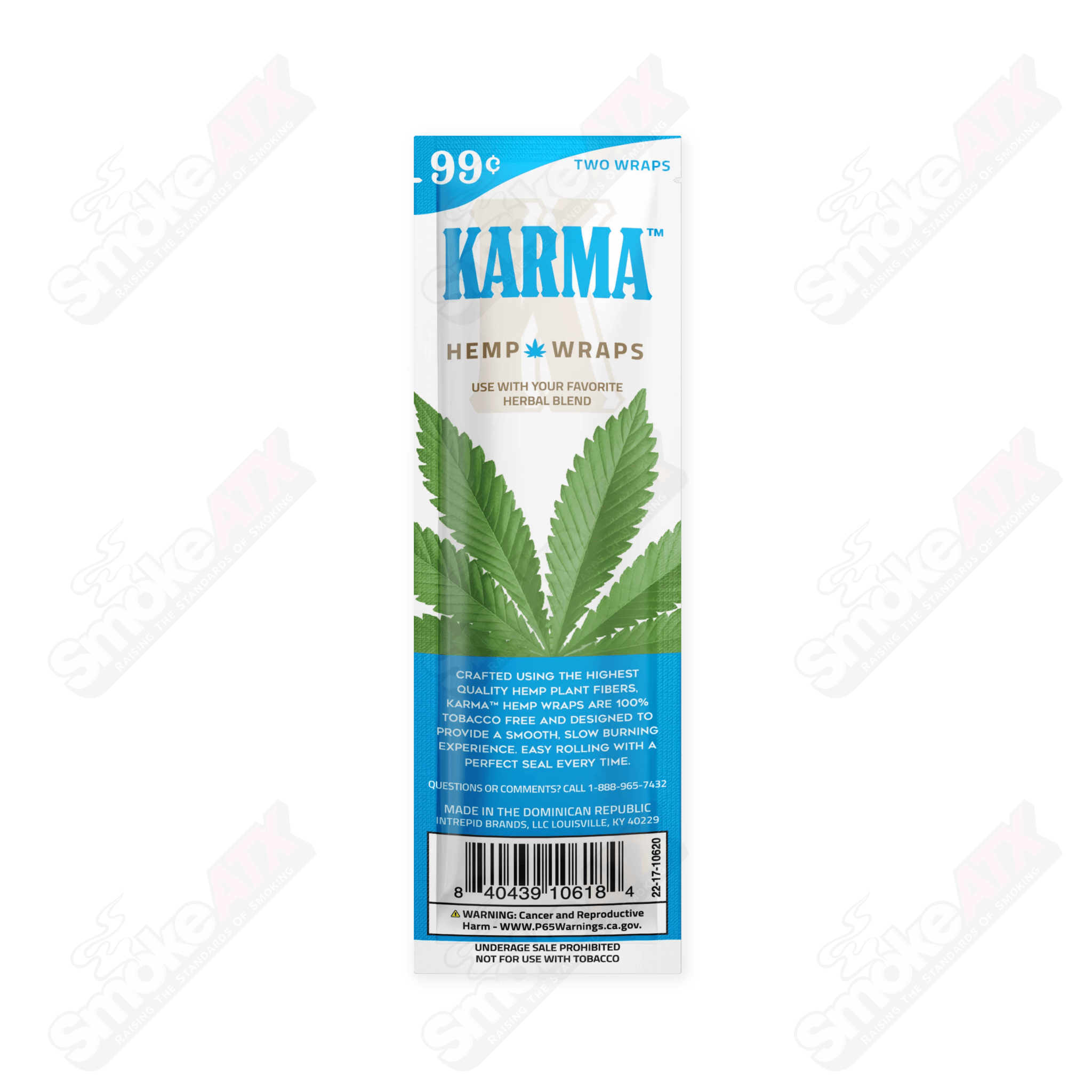 Blue Karma Hemp Wraps for 420, featuring vibrant blue wrapping and branding, ideal for rolling and smoking enjoyment.