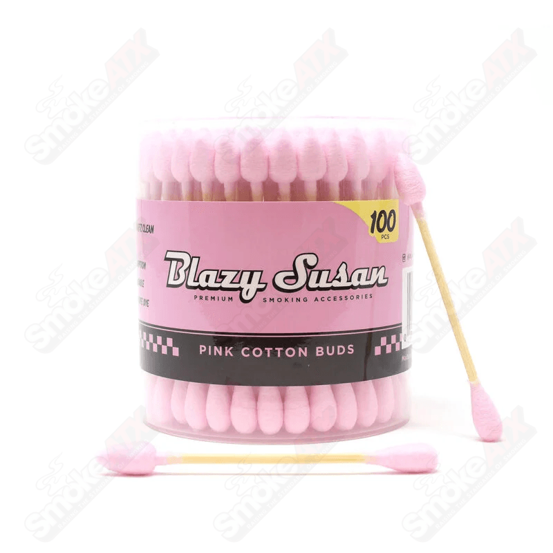 Blazy Susan Pink Cotton Buds 100-pack, soft cotton swabs with pink tips, ideal for gentle ear and cosmetic use.