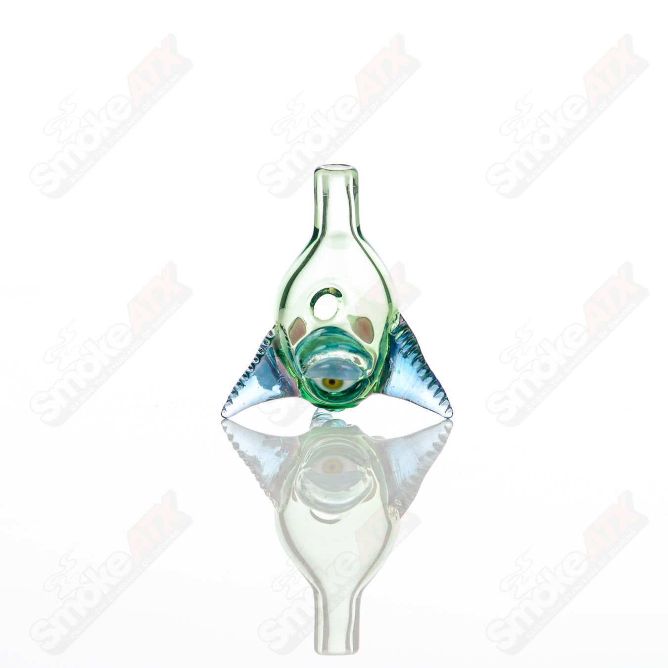 Glass Bubble Cap for Plantphibian, Marina, Skyline designs by Salt Glass, used as a carb cap for cannabis concentrates.
