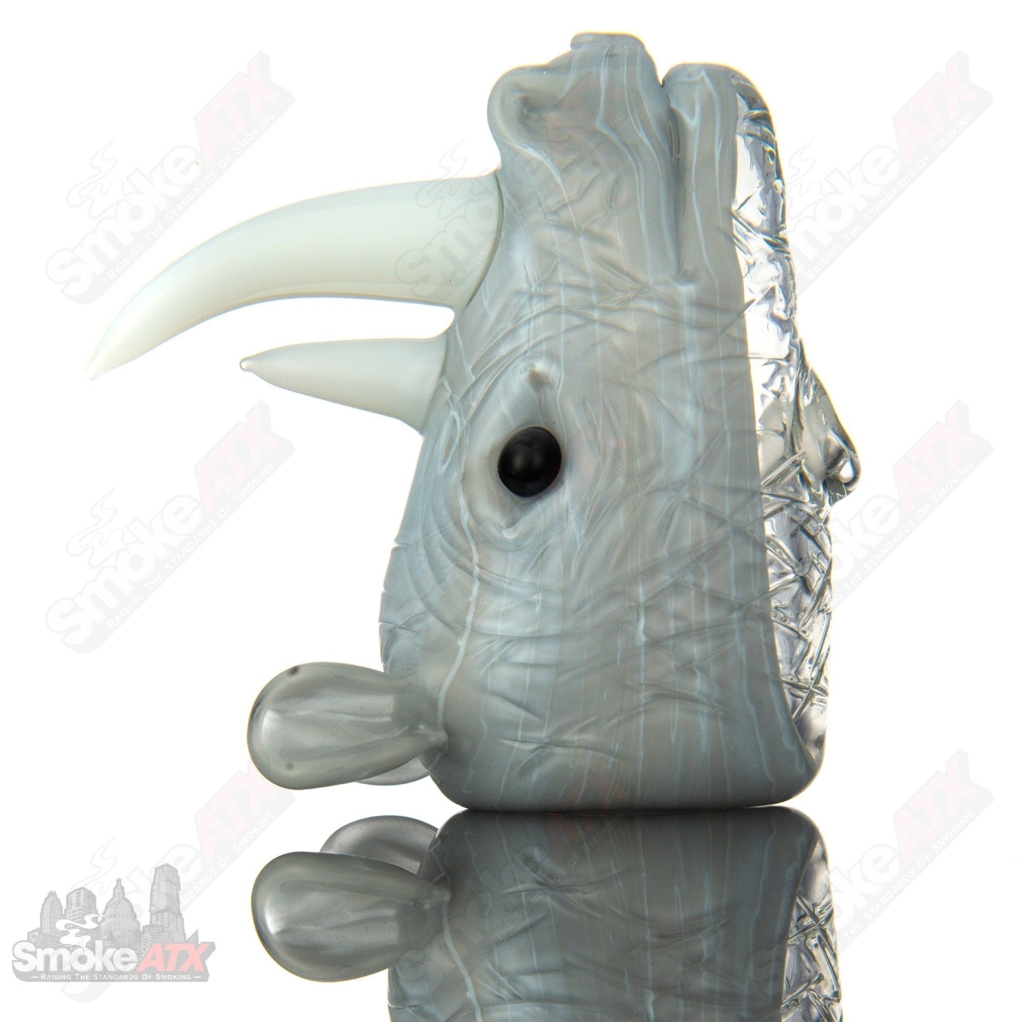 Clear Belly Rhino Rig by Addison Hannah, a heady glass concentrate rig featuring a transparent design and intricate glasswork.